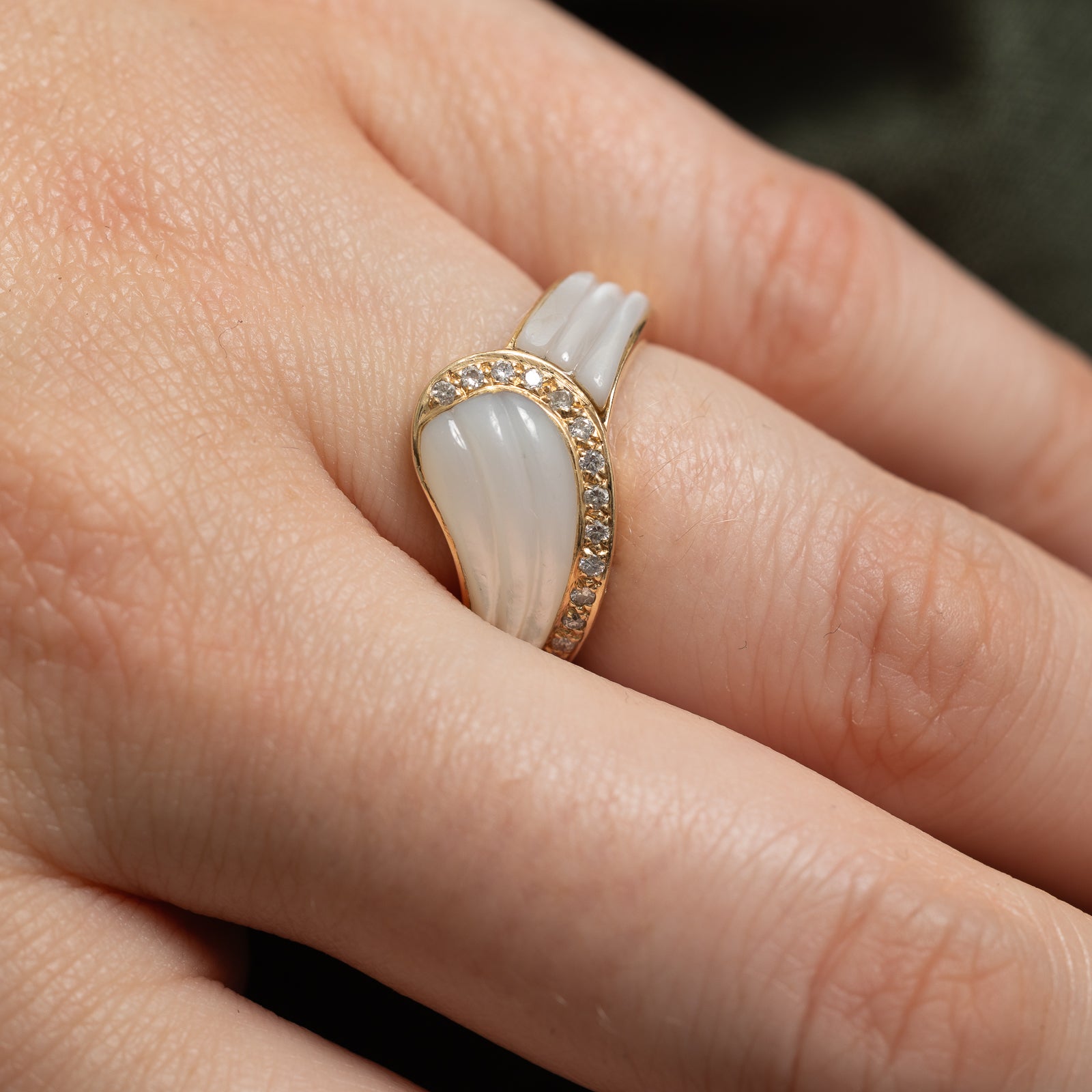 Mother of Pearl & Diamond Buckle Ring - 4.00ctw Pearls & 0.12ctw Diamonds - Size 5.75 - Elegant Jewelry for Women - Perfect for Weddings, Anniversaries & Special Occasions