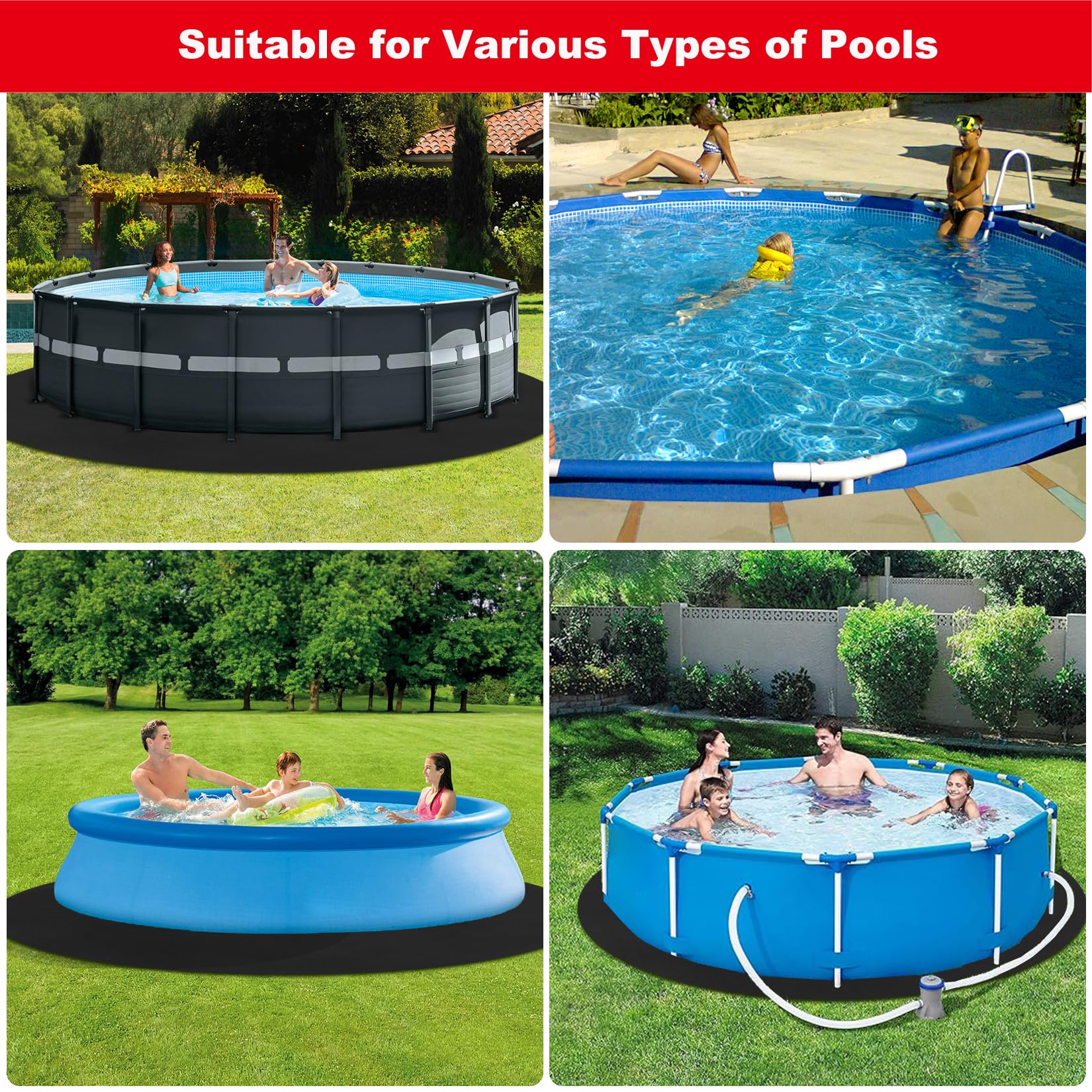 24 FT Round Pool Liner Pad for Above Ground Swimming Pools - Durable Geotextile Material Prevents Punctures from Roots, Rocks & Grass - Extends Liner Life & Enhances Comfort (Black) - Perfect for Backyard Pool Protection & Summer Relaxation