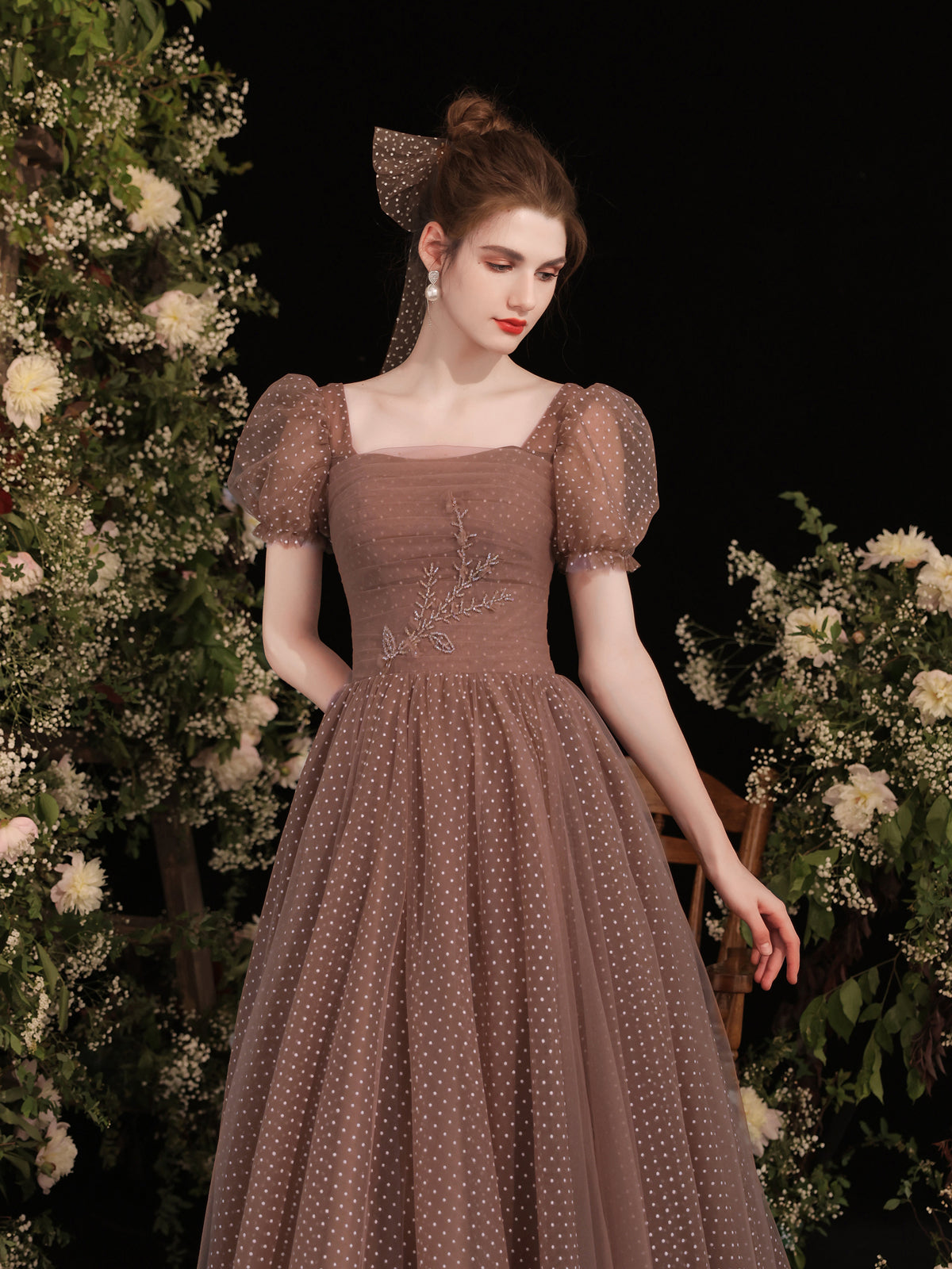 Elegant Brown Tulle Long Prom Dress for Women - Formal Evening Gown for Homecoming, Ball, and Special Occasions