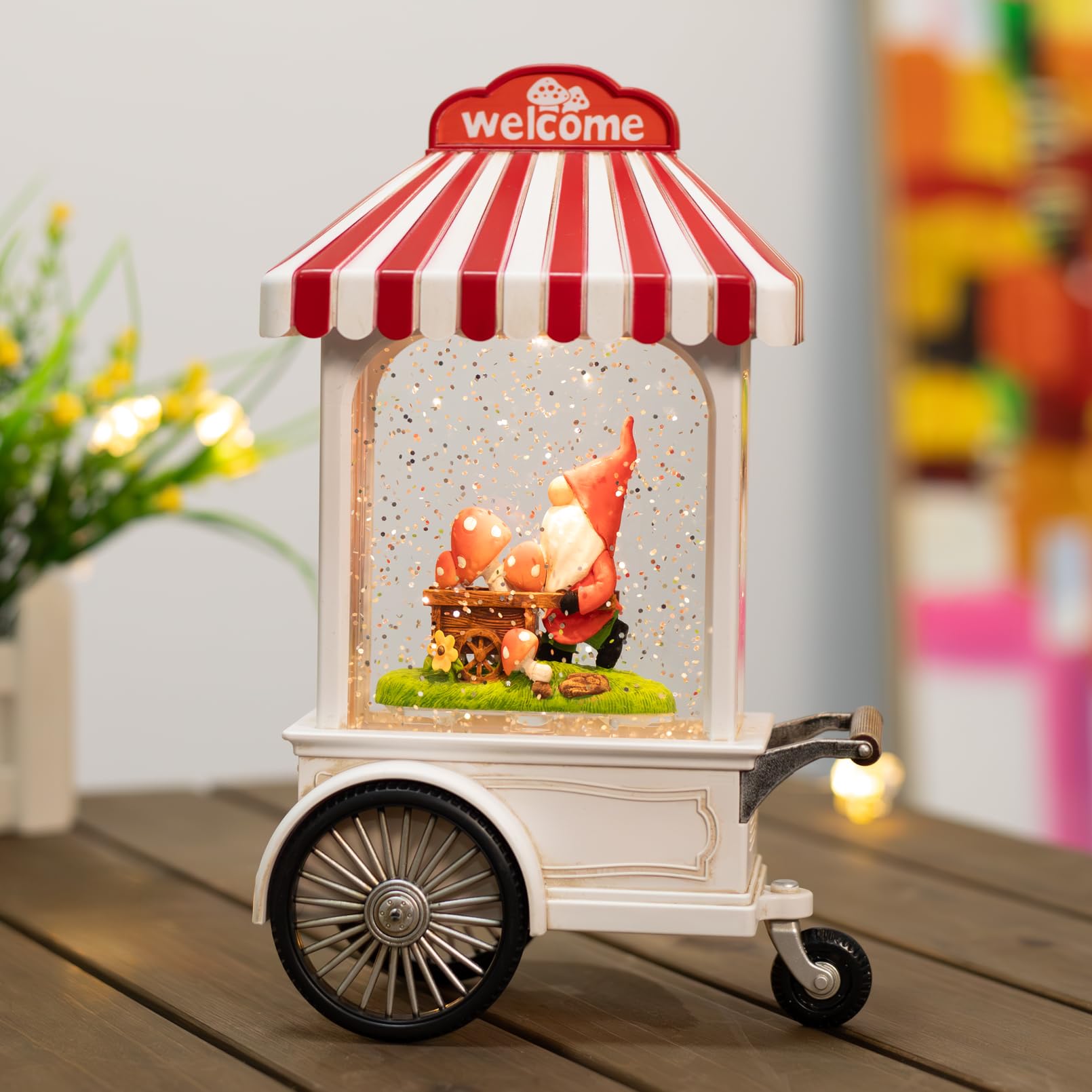 11.2 Inch Lighted Musical Snow Globe with Gnome Decor - Christmas, Winter Home Decor & Mother's Day Gift - Perfect for Holiday Table Centerpiece, Mantel Display, and Cozy Living Room Ambiance