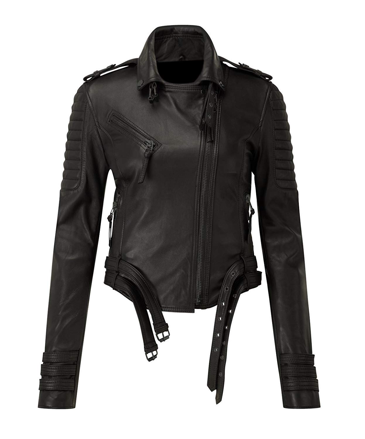 UZ Global Women's All Black Funky Leather Biker Jacket - Stylish Motorcycle Jacket for Riding & Fashion | Perfect for Night Out, Motorcycle Rides & Cool Weather
