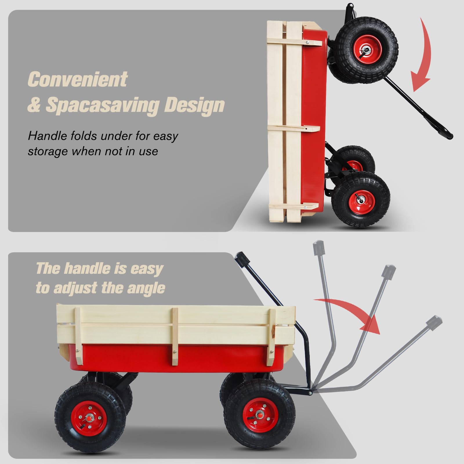 Heavy Duty Steel Outdoor Wagon Cart for Kids with Removable Wooden Side Panels & 10