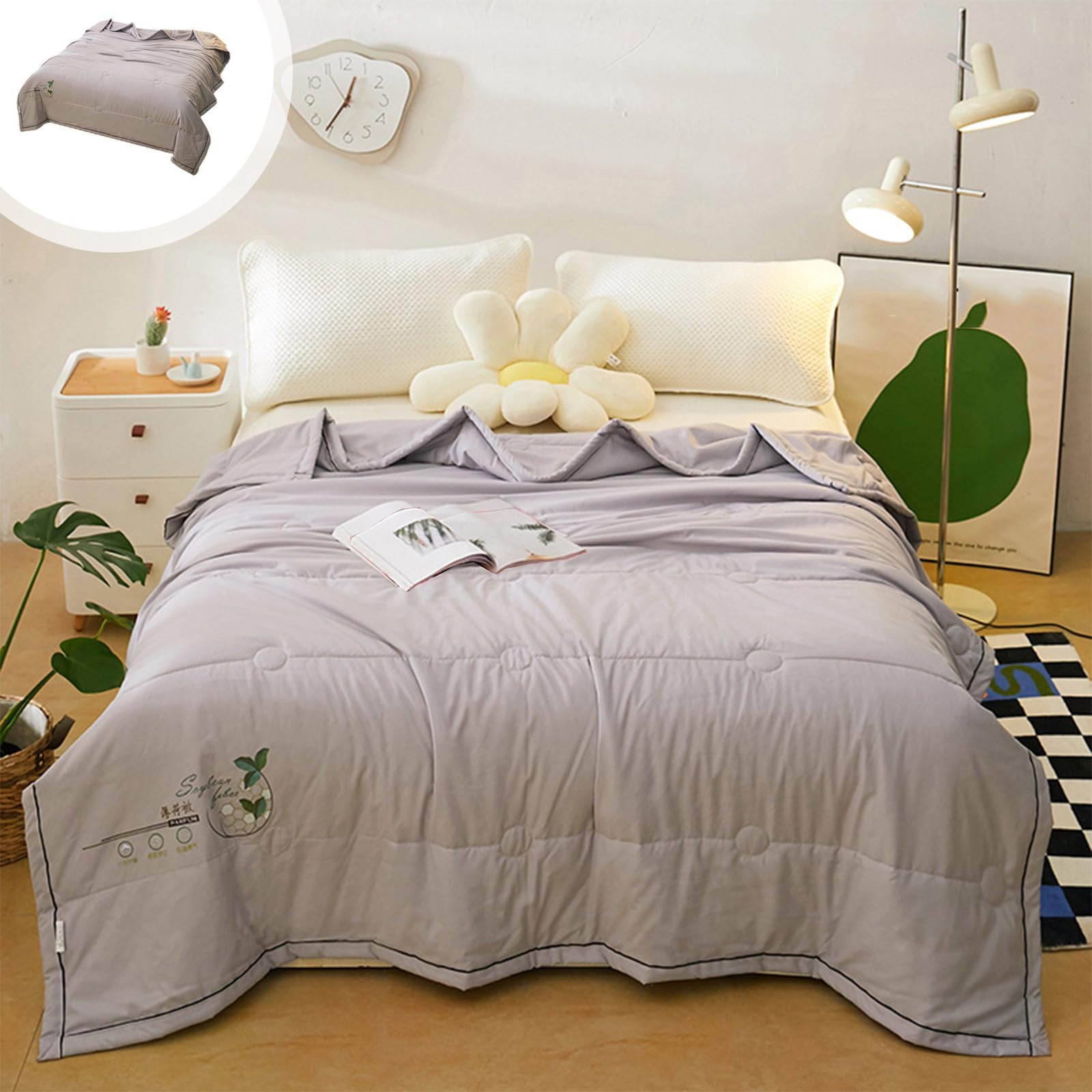 All-Season Lightweight Cooling Blanket for Hot Sleepers - Breathable Double-Sided Washed Cotton Quilt for Night Sweats & Summer Comfort - Perfect for Bedroom, Office, Travel & Outdoor Use (Gray)