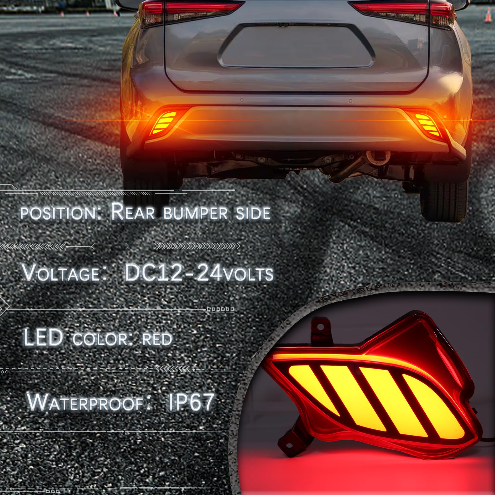GeeGeeTop Red Lens LED Rear Bumper Fog Light Assembly for 2020-2023 Toyota Highlander - 3-in-1 Rear Fog Lamp, Brake Light & Bumper Reflector | Enhanced Night Visibility & Safety for Highway Driving & Bad Weather Conditions