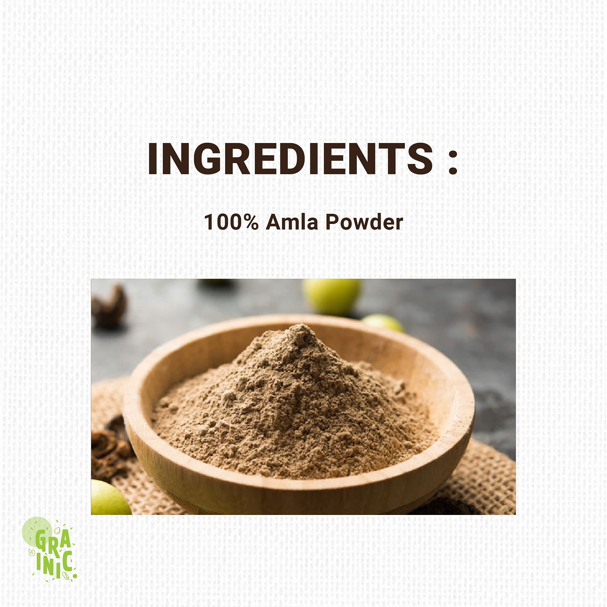 GRAINIC 100% Organic Amla Powder (Amalaki) - 120g | Natural Vitamin C Rich Superfood for Hair Growth, Skin Care & Immunity Boost - Perfect for Smoothies, Juices & Ayurvedic Recipes