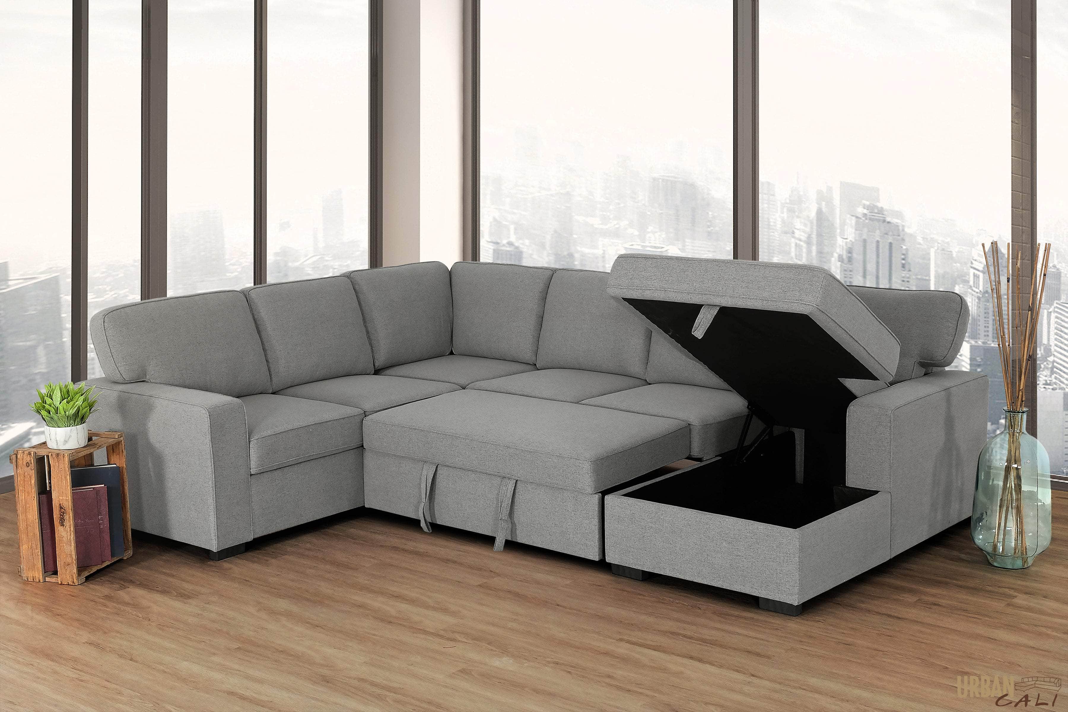Santa Cruz Large Modular Sleeper Sectional Sofa Bed with Storage Chaise in Dark Grey - Convertible L-Shaped Couch for Living Room, Guest Room & Small Spaces