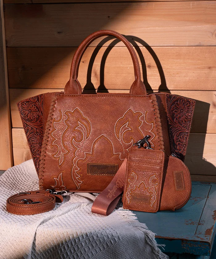 Wrangler Embroidered Western Boot Scroll Tote Bag Set - Perfect for Cowgirl Fashion, Rodeo Events & Country Outfits