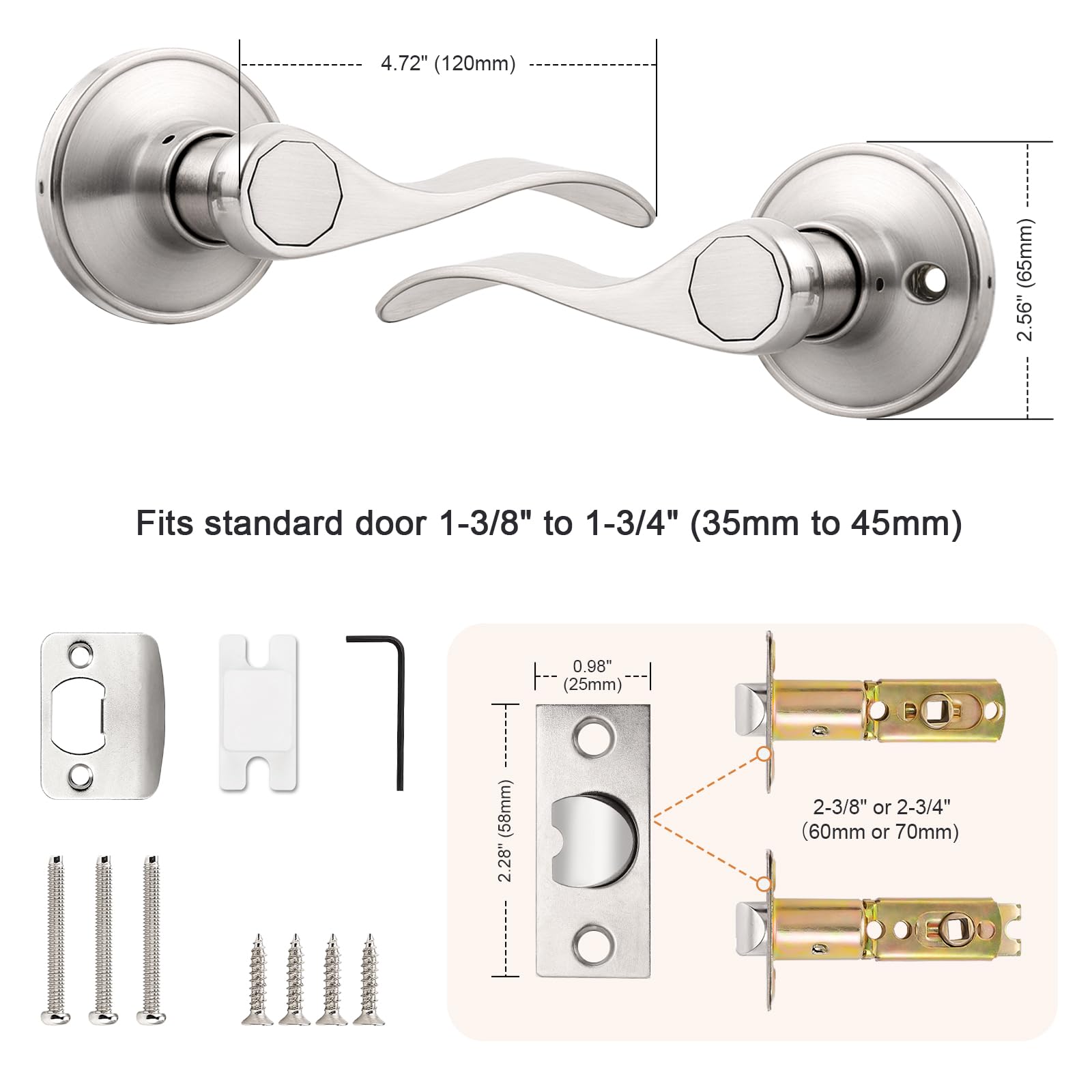 Probrico 10-Pack Wave Style Interior Door Levers - Satin Nickel Finish, Keyless Entry Passage Door Handles for Hall, Closet & Bedroom (Easy Installation, Modern Home Upgrade)