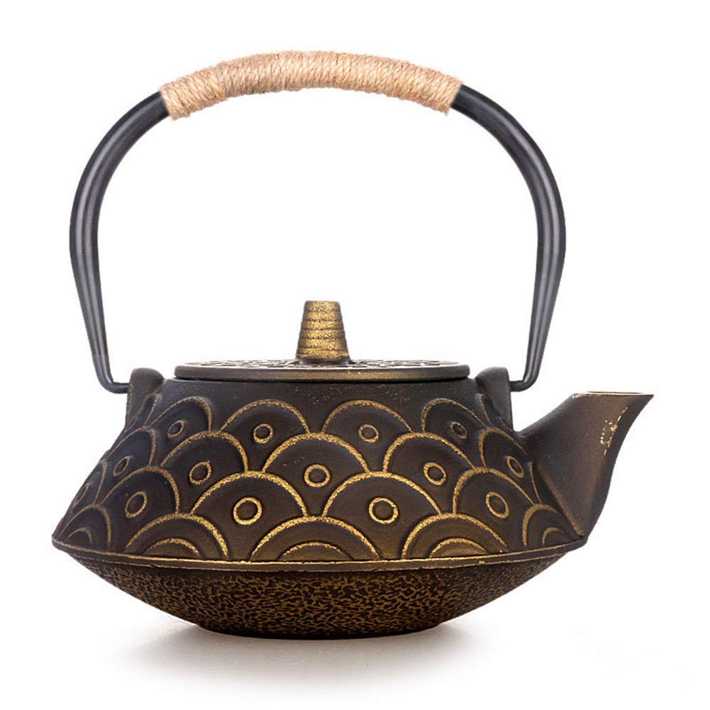 Premium Cast Iron Teapot with Fish Scale Design - 0.9L Japanese Style Iron Kettle with Infuser for Loose Leaf Tea | Perfect for Home, Office & Tea Ceremonies