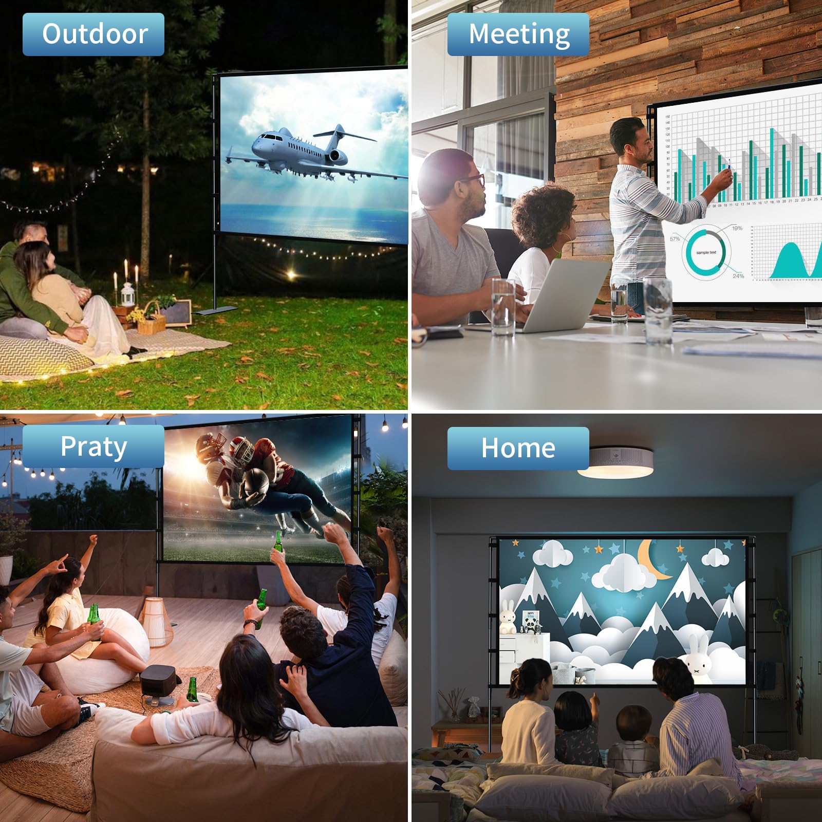 100 Inch Portable Projector Screen with Stand - 16:9 HD 4K Front/Rear Projection Movie Screen with Carry Bag for Indoor Outdoor Home Theater, Backyard Cinema, Travel & Camping Entertainment