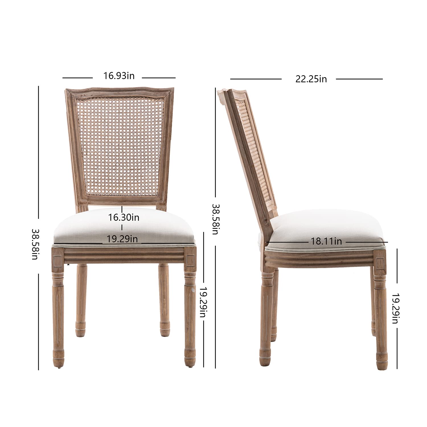 Nrizc Farmhouse Dining Chairs Set of 4 - French Country Style Rattan Back Chairs with Solid Wood Legs - Bistro Kitchen & Restaurant Furniture for Dining Room, Living Room, Patio and Cafe Decor