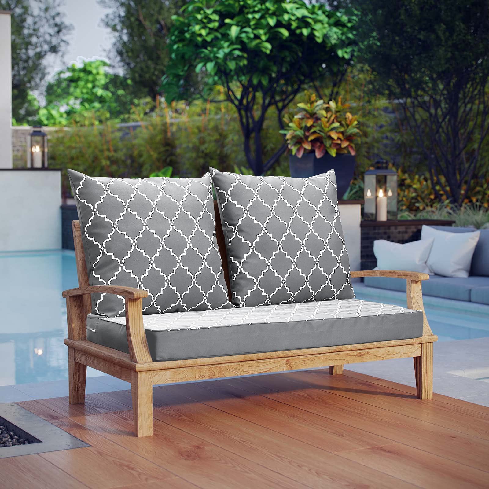 24×48 Inch Indoor Outdoor Loveseat Cushion Set - 3-Piece Gray Patio Furniture Replacement Cushions with Removable Cover for Deep Seating Bench | Perfect for Backyard, Deck, Poolside & Sunroom Relaxation