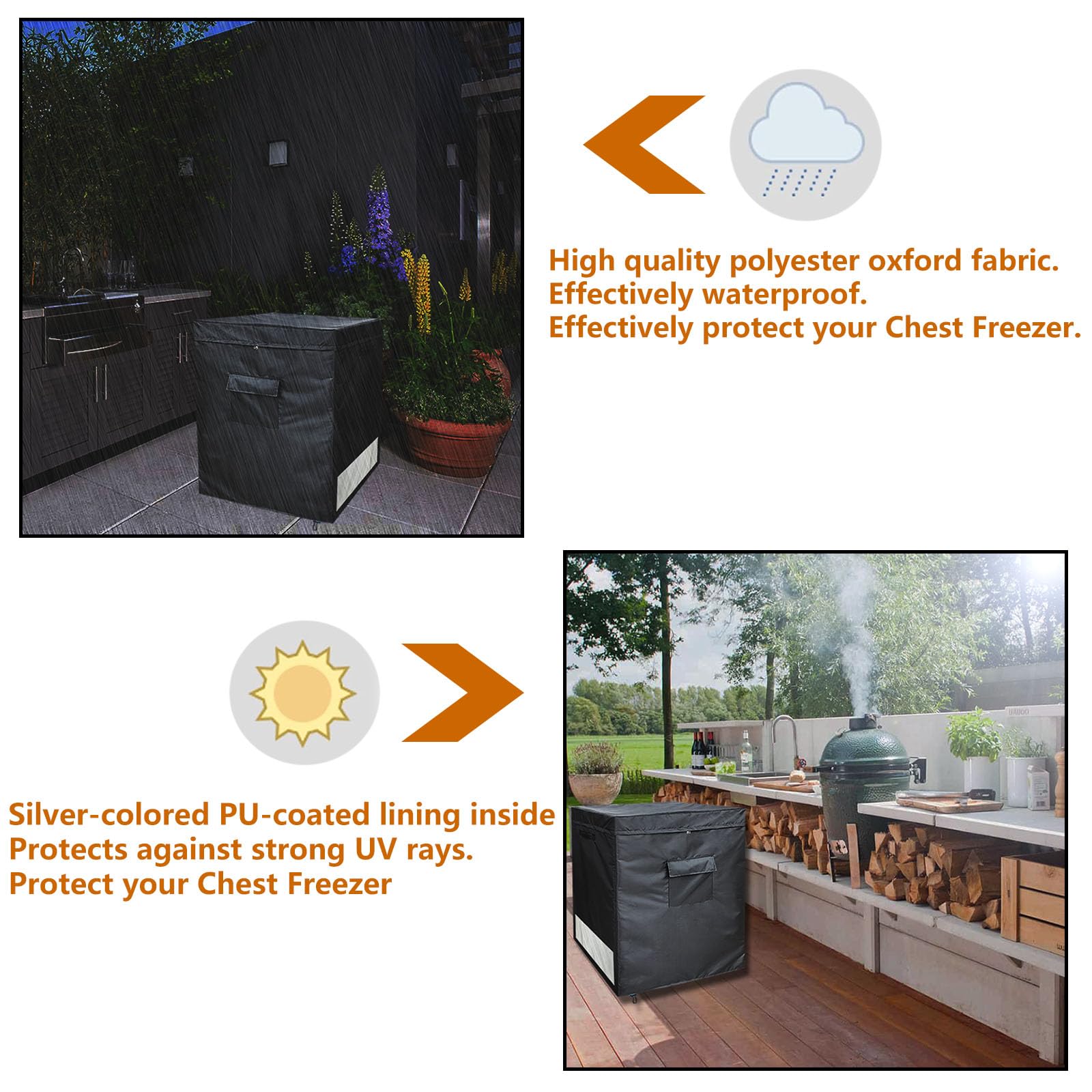 7.0 Cu Ft Chest Freezer Cover - Waterproof & UV Protection Deep Freezer Cover with Zipper Top for Outdoor Use (38