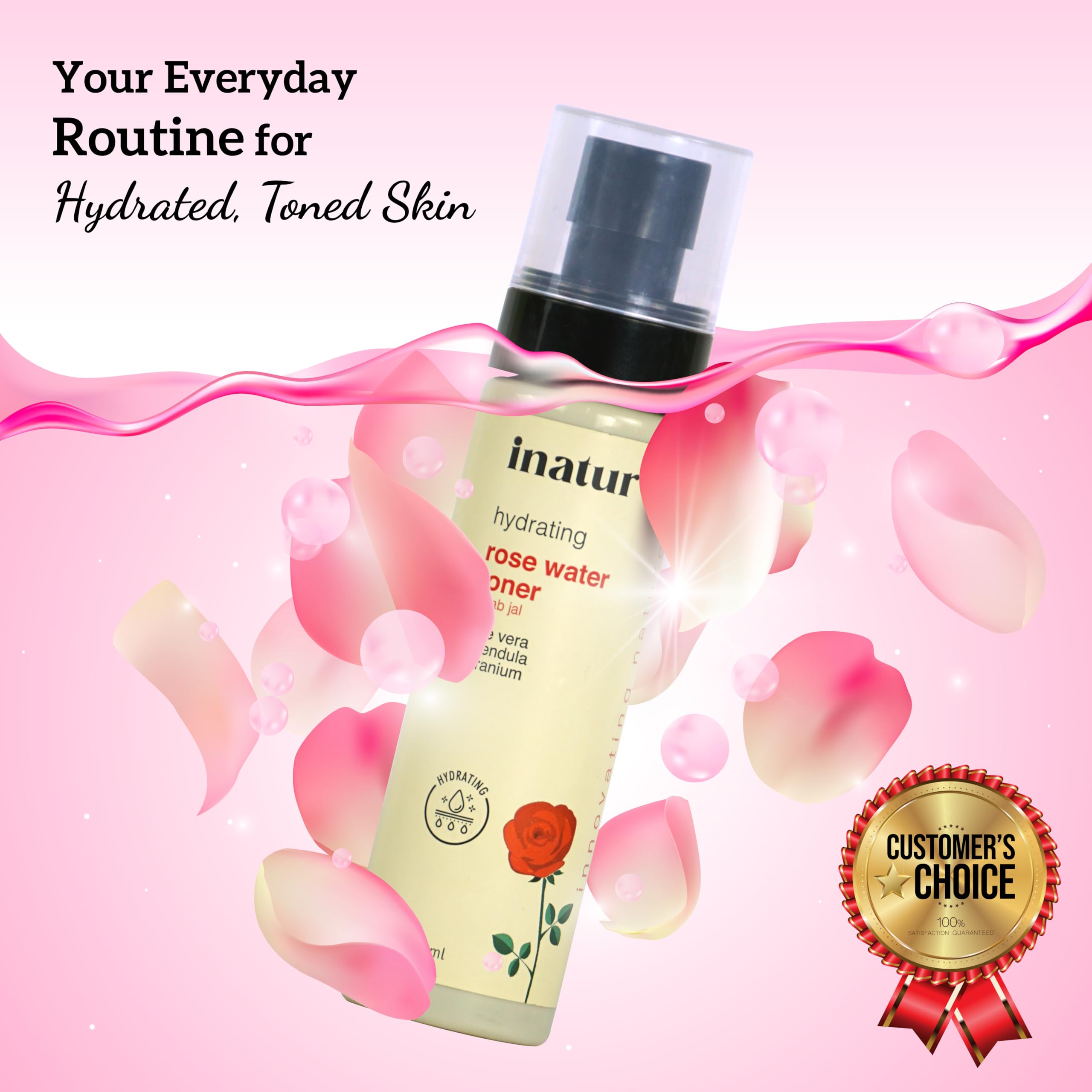 inatur Rose Water Toner with Calendula - 100% Natural Alcohol-Free Facial Toner for Sensitive Skin | Hydrating, Soothing & Pore Minimizing | Refreshing & Nourishing Treatment for Radiant Complexion | 100ml | Perfect for Daily Skincare Routine & Post-Workout Refreshment