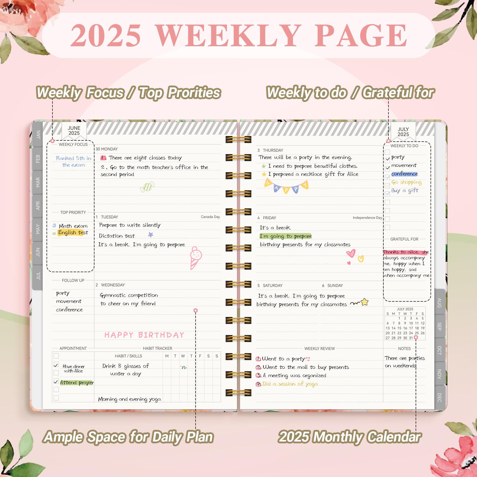 2025 Planner - Weekly & Monthly Hardcover Calendar Organizer for Women, Jan-Dec 2025, Spiral Bound with Inner Pocket, 8