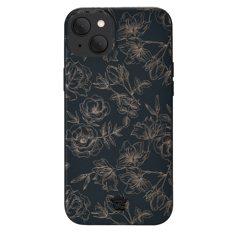Elegant Floral Rose Gold Chrome iPhone Case - Stylish Protective Cover for iPhone 13/12/11/X - Perfect for Everyday Use, Office & Special Occasions