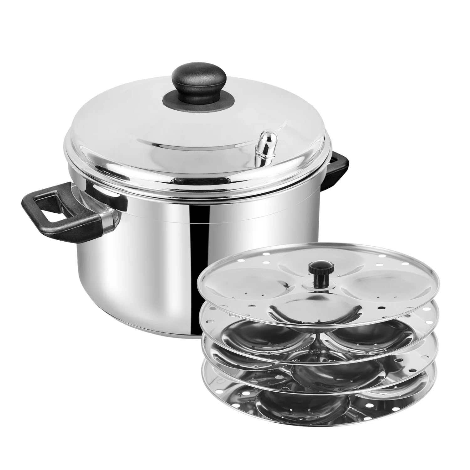 Vinod Professional 4-Tier Stainless Steel Idli Stand – Makes 16 Idlis – Easy to Clean – Food Grade Idli Plates for Cooker, Electric Pot & Instant Pot – Perfect for Indian Cooking, Breakfast & Healthy Meals