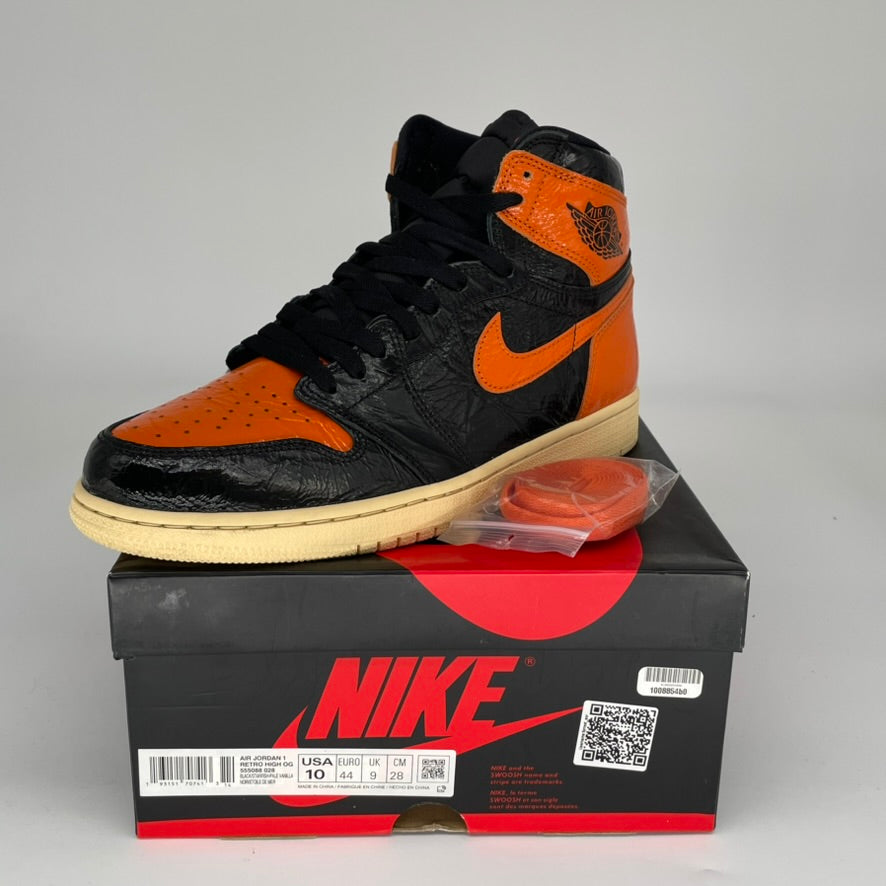 Air Jordan 1 Shattered Backboard 3.0 Sneakers - Men's Size 10 (555088-028) - Orange Black White High Top Basketball Shoes for Streetwear & Sports