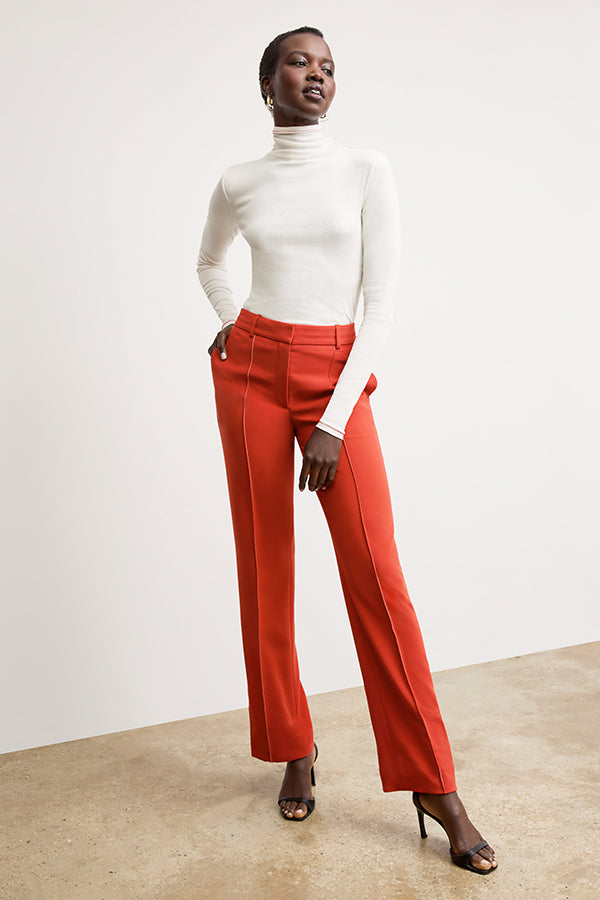 Lowen Jetset Pant - Everyday Crepe Pants with Topstitch Detail in Ginger | Comfortable Women's Trousers for Work, Travel & Casual Wear