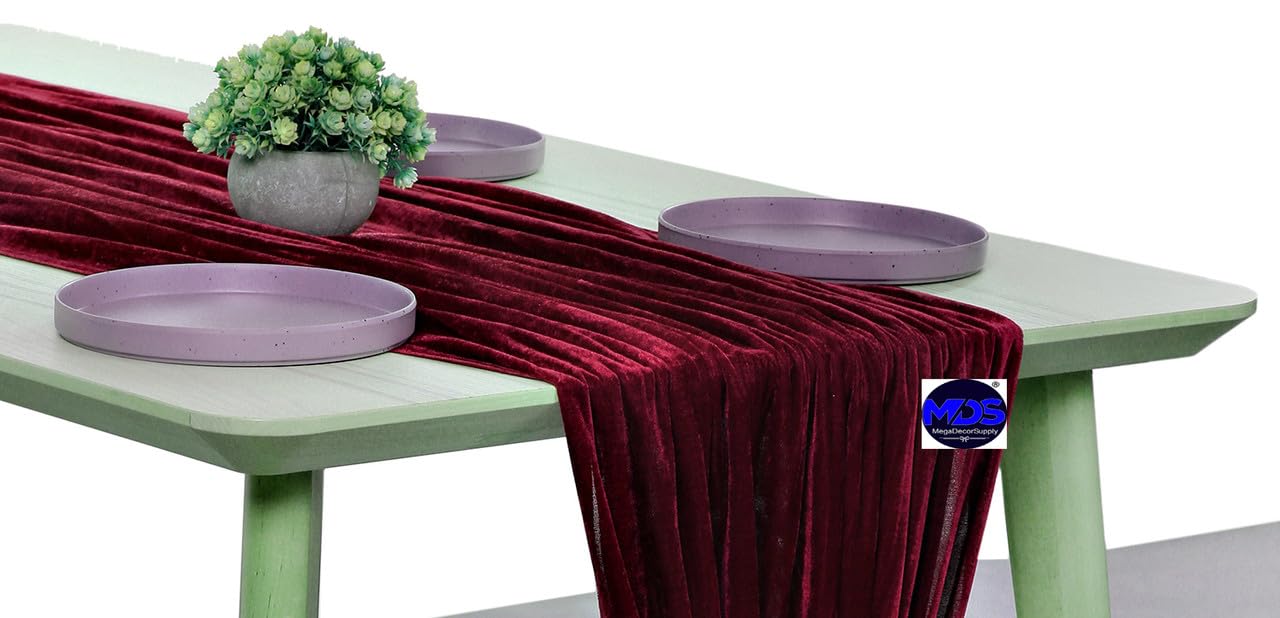 10 Pack 10ft Velvet Table Runner 29x120 Inches - Elegant Burgundy Wedding Table Runner for Romantic Rustic Decor, Birthday Parties, Bridal Showers & Event Decorations | Perfect for Wedding Arch, Banquet Tables and Holiday Centerpieces