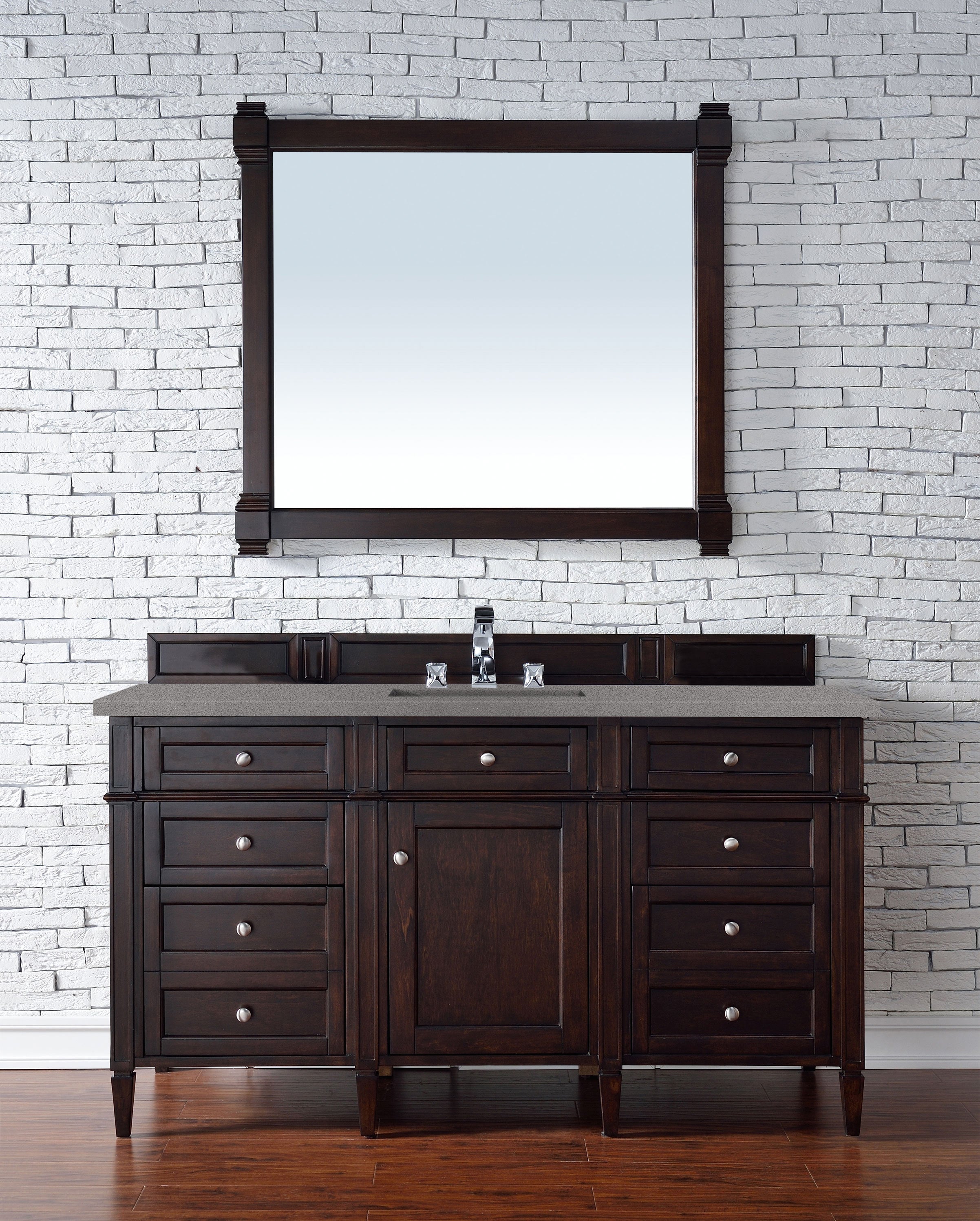 Brittany 60 Inch Burnished Mahogany Bathroom Vanity with 3CM Gray Expo Quartz Countertop - Perfect for Modern Master Bathrooms and Powder Rooms