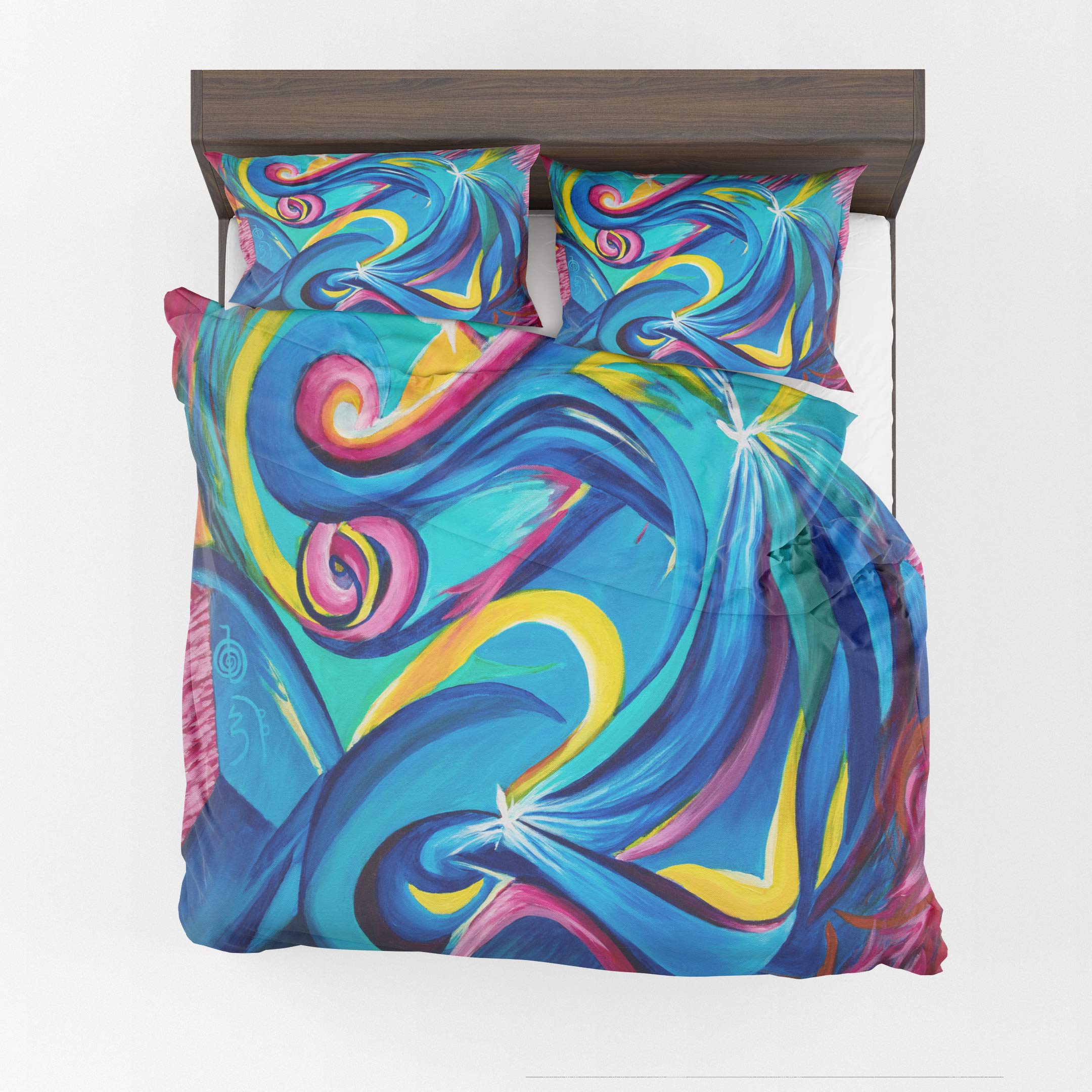 Abstract Art Duvet Cover Set - Blue Yoga & Reiki Spiritual Bedding for King Bed