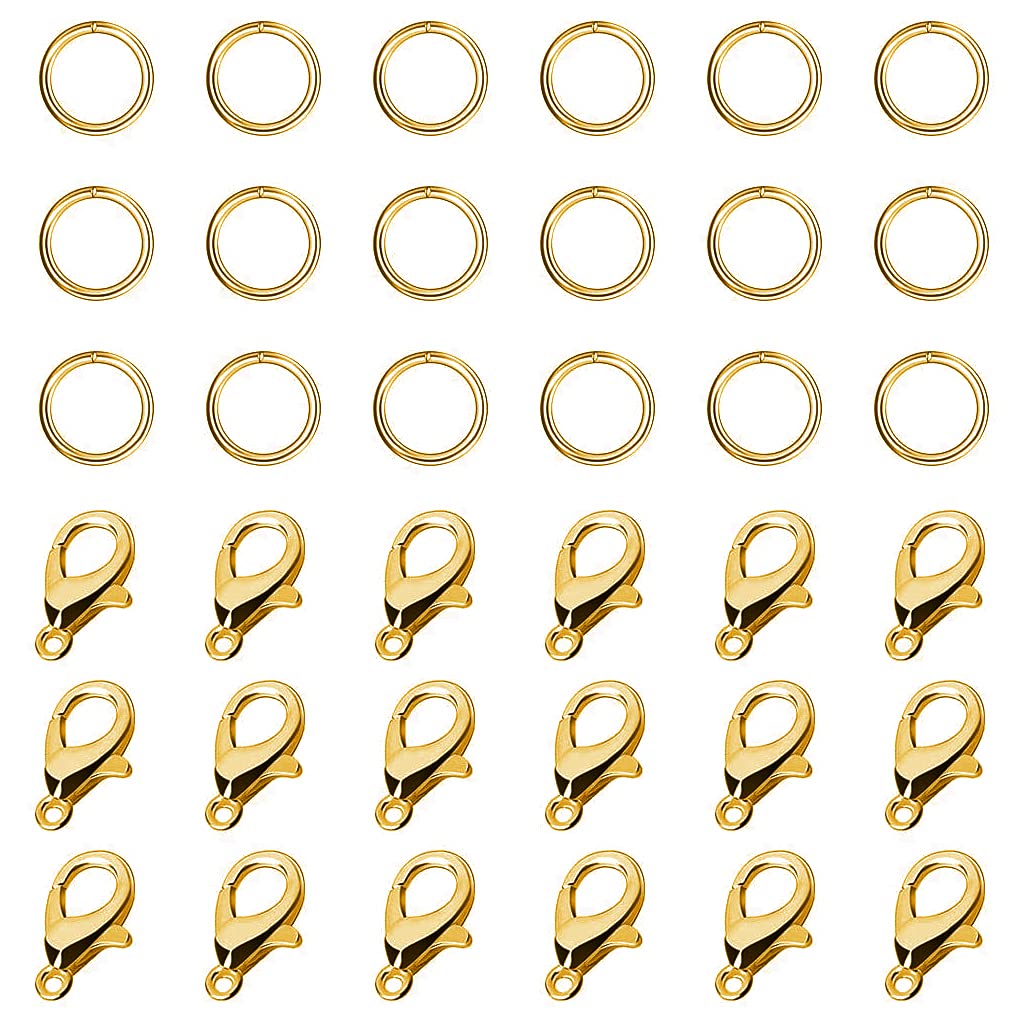 300-Piece Gold Lobster Claw Clasps with Open Jump Rings Set - Jewelry Making Supplies for Bracelets, Necklaces & DIY Crafts - Perfect for Women's Stocking Stuffers & Gift Ideas (Gold)
