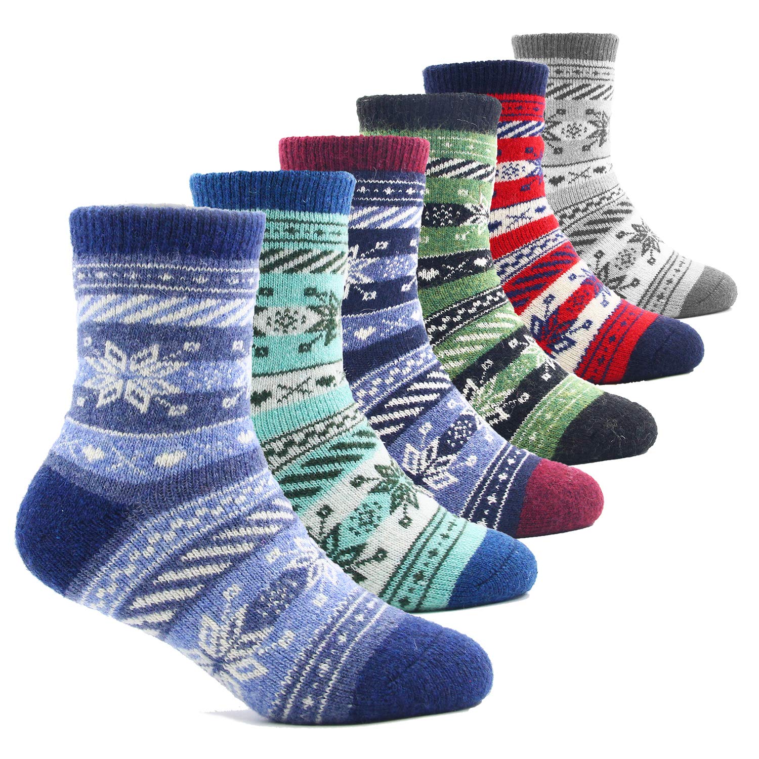 HowJoJo Boys Wool Socks - 6 Pack Warm Winter Crew Socks for Kids | Soft & Thick Thermal Socks for School, Outdoor Play & Cold Weather Activities