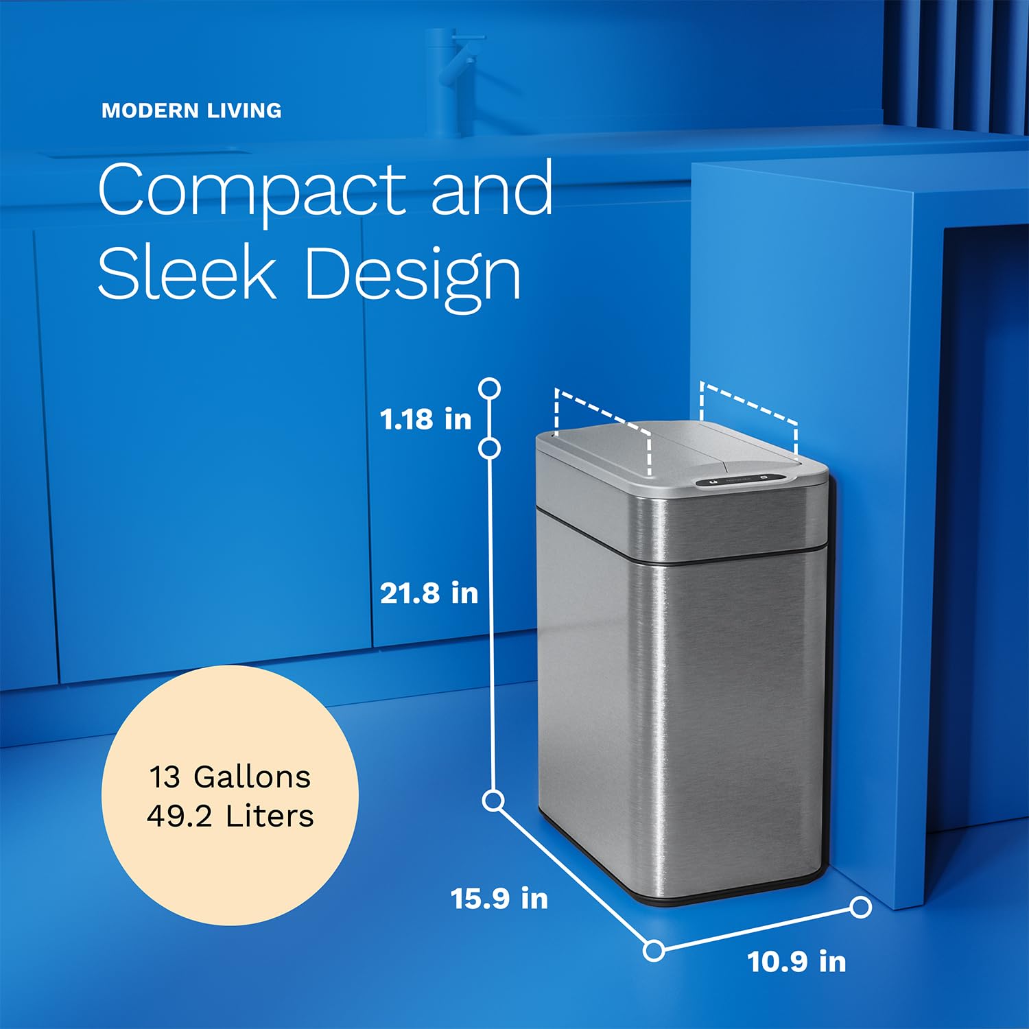 hOmeLabs 13 Gallon Automatic Sensor Trash Can - Retractable Butterfly Lid, Space-Saving Stainless Steel Kitchen Garbage Bin with Battery Operation (Batteries Included) - Perfect for Small Kitchens, Offices, and Bathrooms