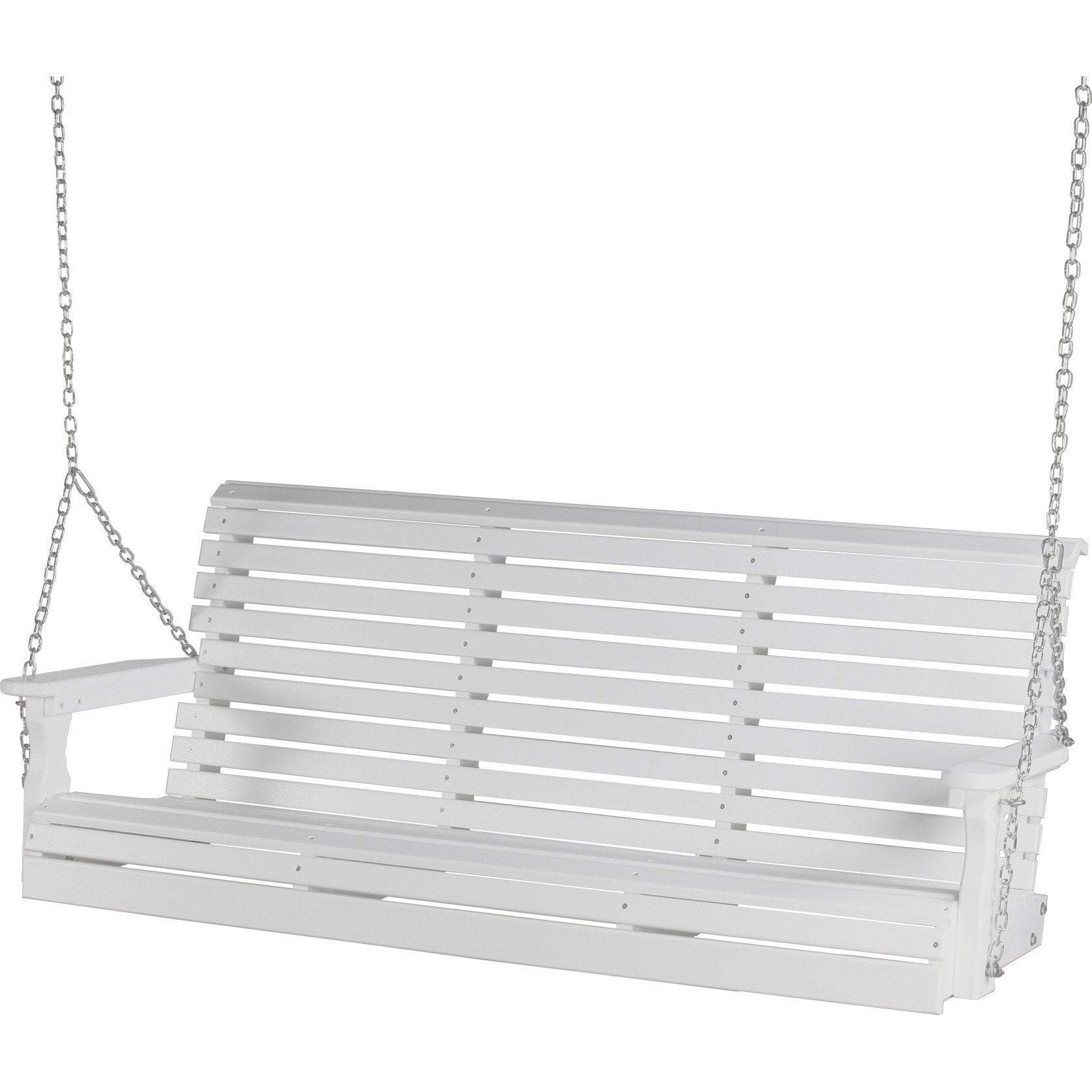 LuxCraft 5ft White Recycled Plastic Porch Swing - Outdoor Garden Patio Hanging Chair for Relaxing & Lounging