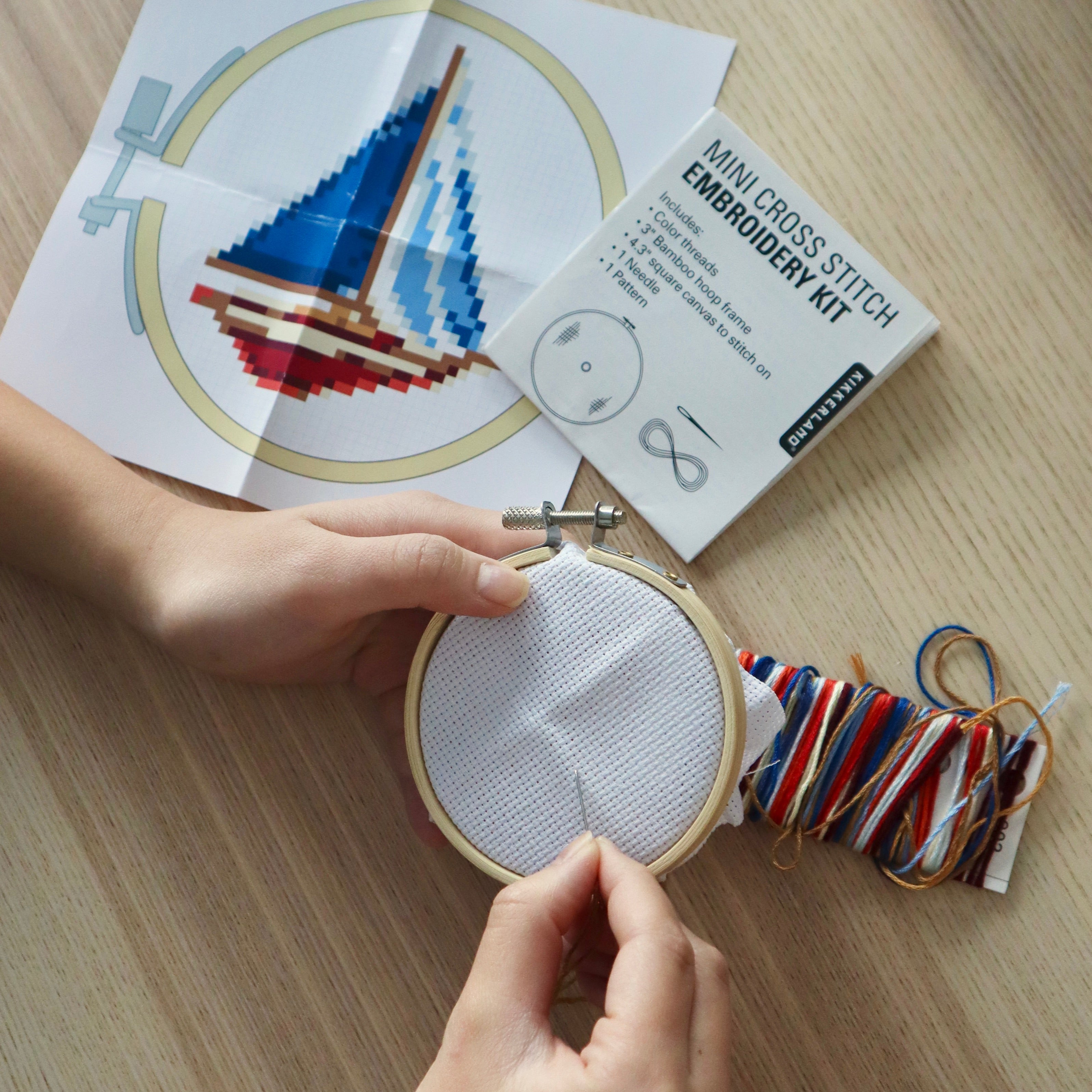 Sailboat Mini Cross Stitch Embroidery Kit for Beginners - DIY Nautical Themed Craft Kit with Thread, Needle & Pattern - Perfect for Home Decor, Gifts & Relaxation