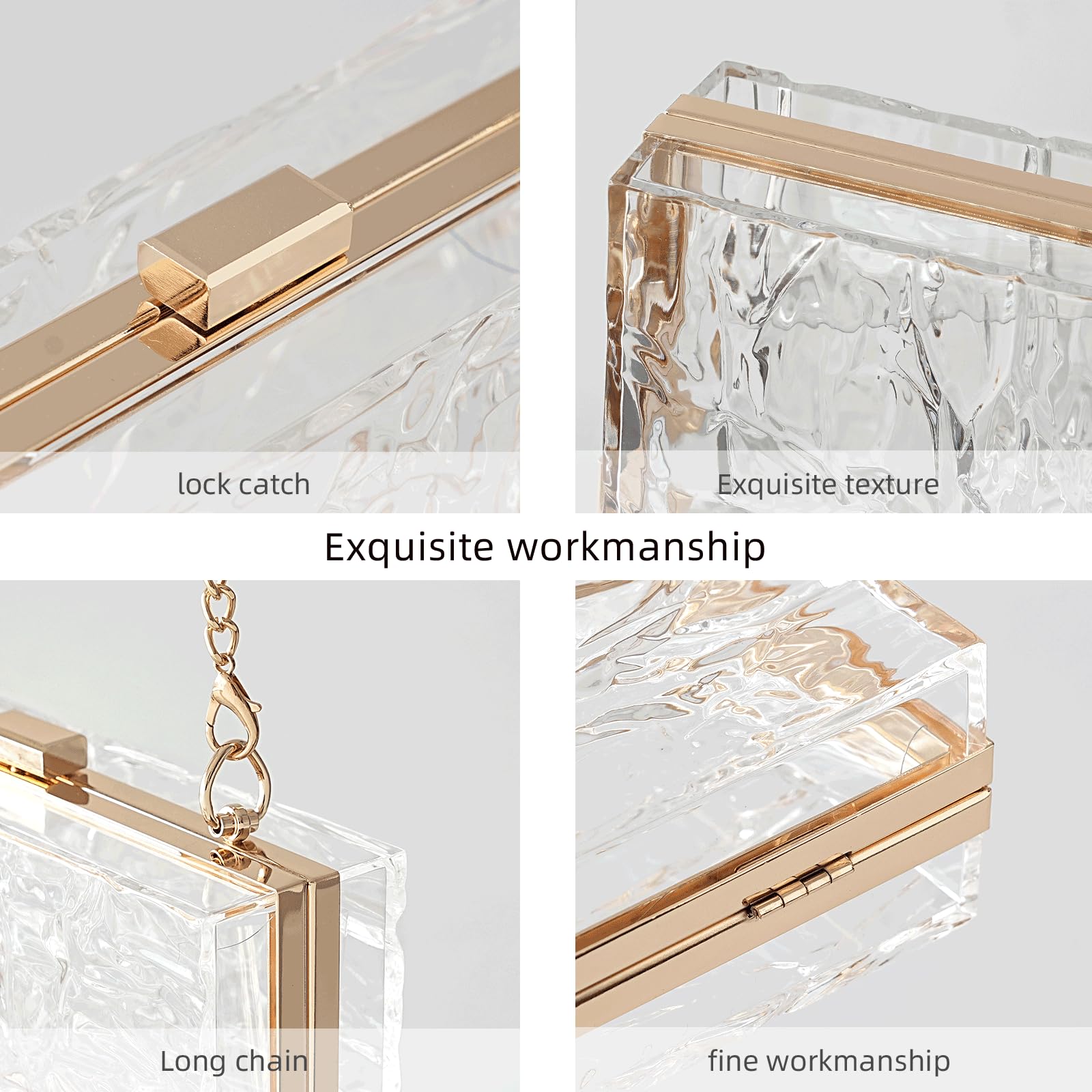 WJCD Women's Clear Acrylic Clutch Purse - Vintage Ripple Design Evening Bag for Banquet, Party, Wedding & Special Occasions