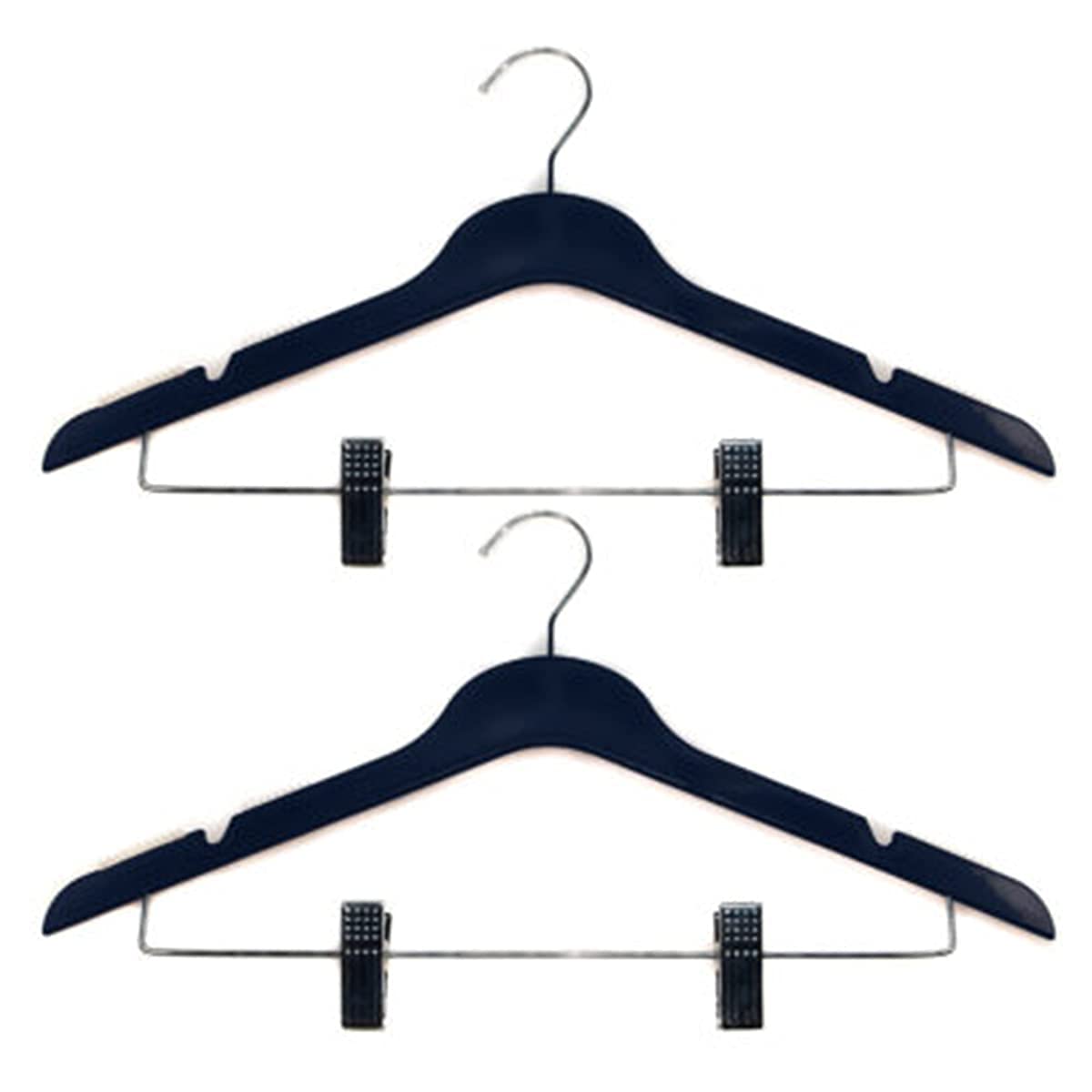 Heavy Duty Slim Plastic Hangers with Clips - 48 Pack Space Saving Non-Slip Clothes Hangers for Pants, Skirts & Coats - Perfect for Closet Organization & Travel Packing (Black)