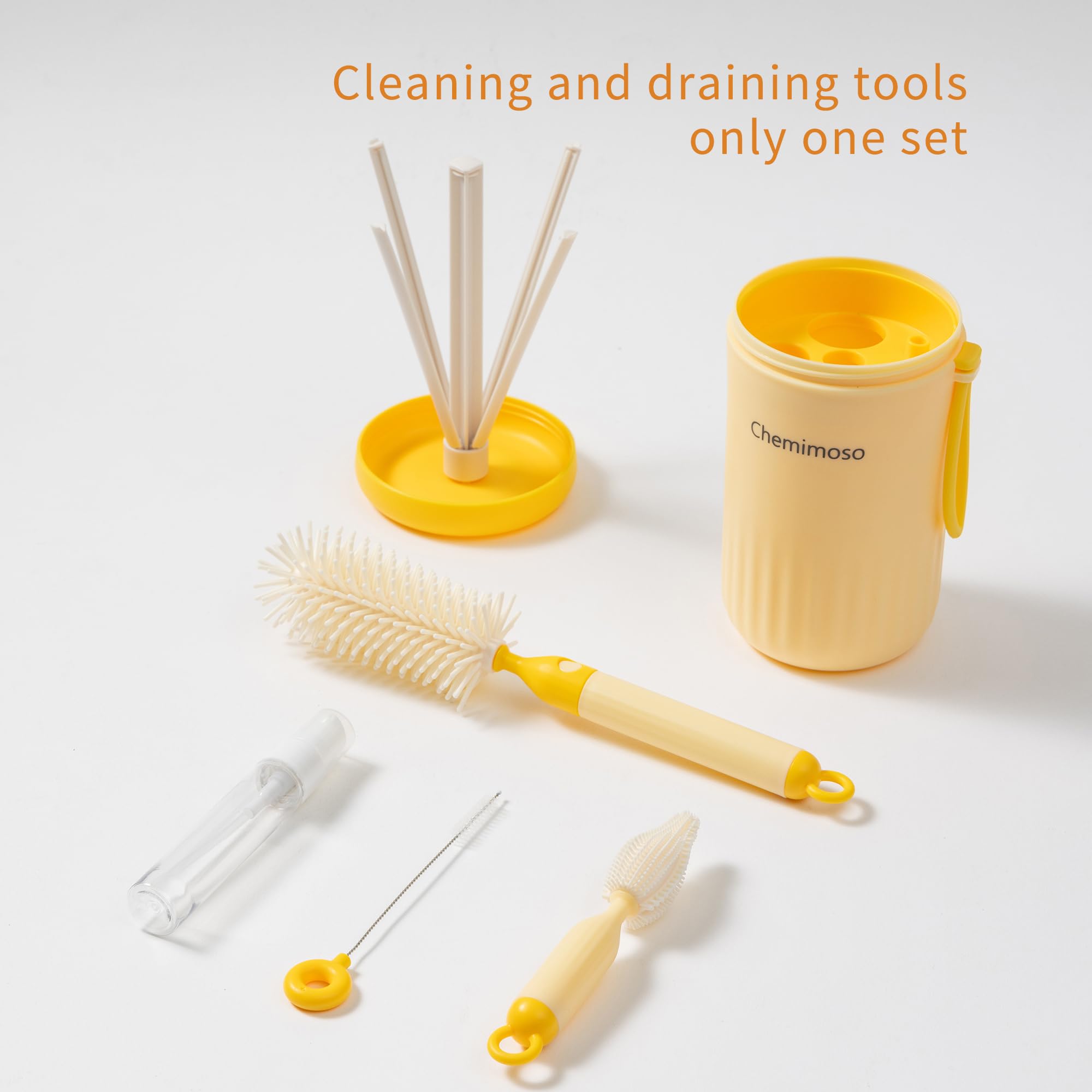 Foldable Silicone Baby Bottle Cleaning Brush Set with Drying Rack - Travel-Friendly Essential for Outdoor, Camping & Baby Care - BPA-Free, Compact & Portable (Yellow) - Perfect for Traveling, Hiking, and On-the-Go Parents