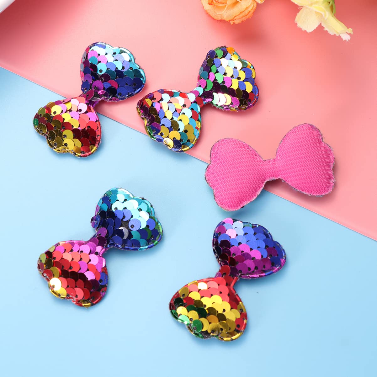 5pcs DIY Bowknot Hair Accessories with Sequin Mermaid Scale Patches - Perfect for Crafting, Party Decorations, and Kids' Costume Design
