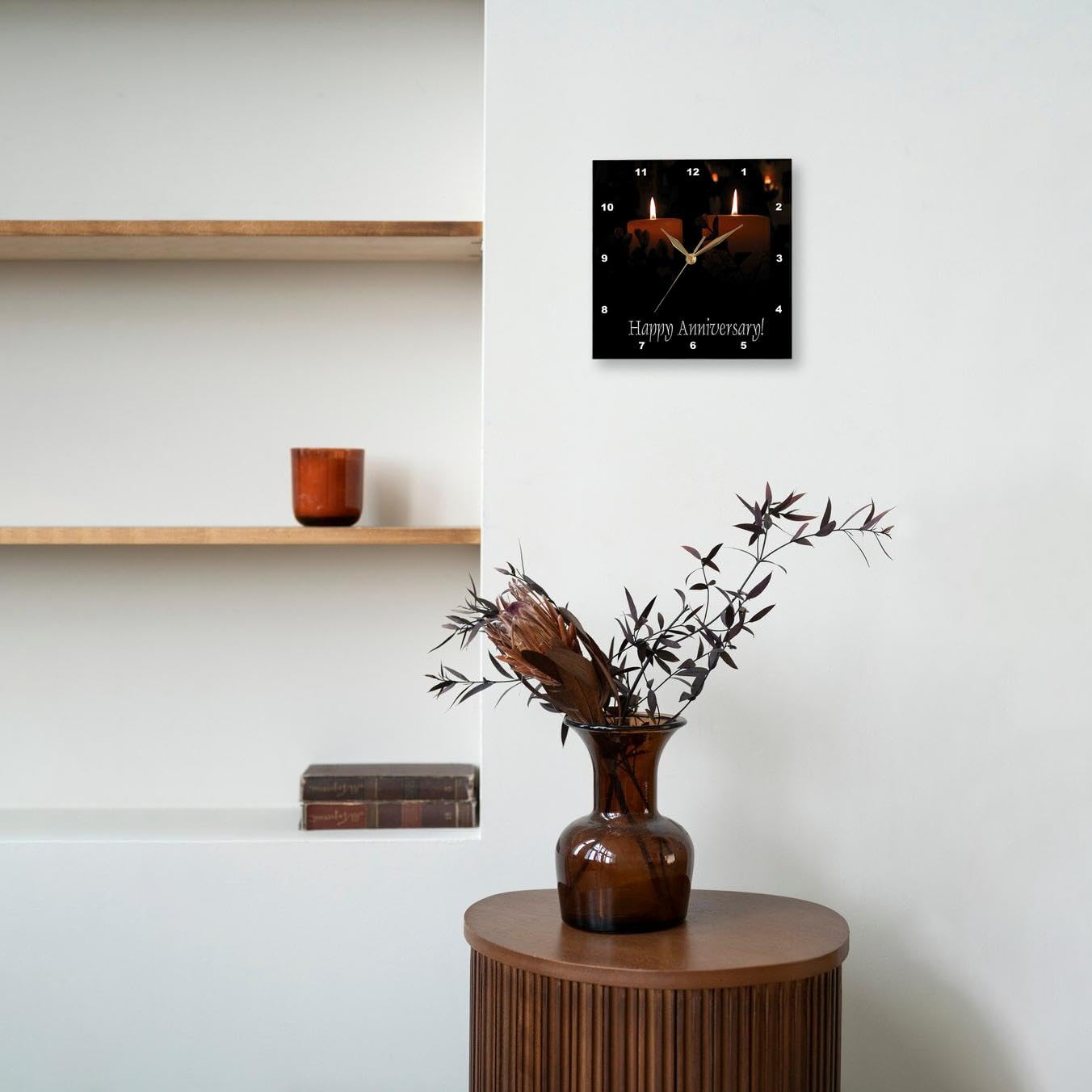 3dRose Happy Anniversary Wall Clock - 10x10 Inch Decorative Two Candles Design - Perfect for Home, Office & Gift Giving