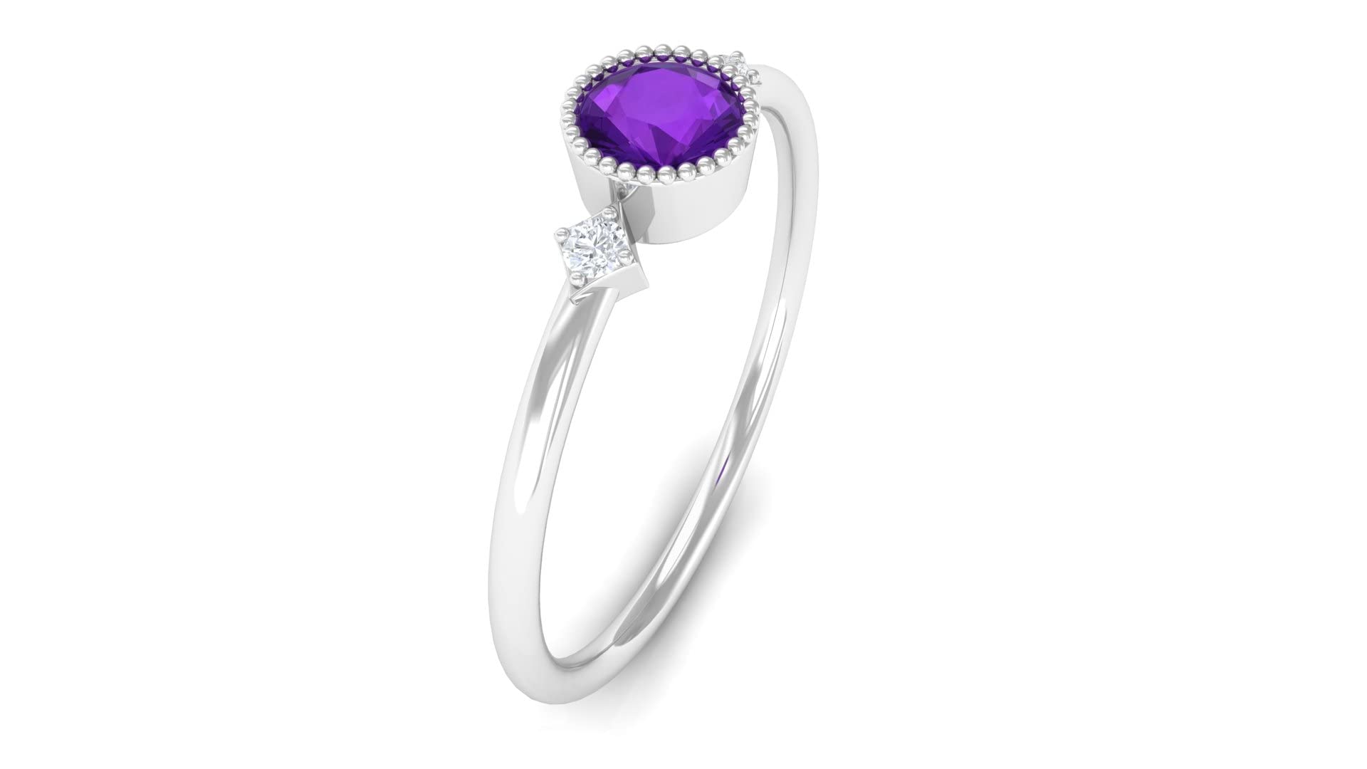 14K Solid Gold Amethyst and Diamond Promise Ring - 1/4 CT Beaded Bezel Setting, February Birthstone Jewelry by Rosec Jewels | Perfect for Valentine's Day Gifts, Anniversary Presents & Special Occasions