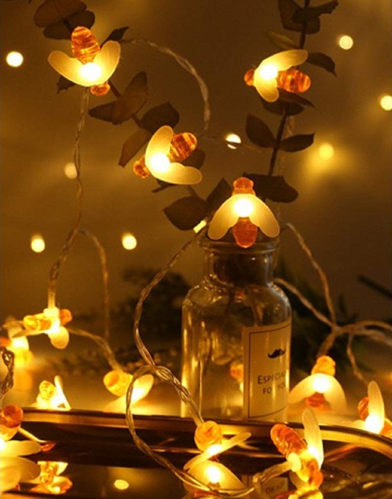Merdeco 50 LED Honeybee Fairy String Lights - 16ft Warm White for Party & Wedding Decor