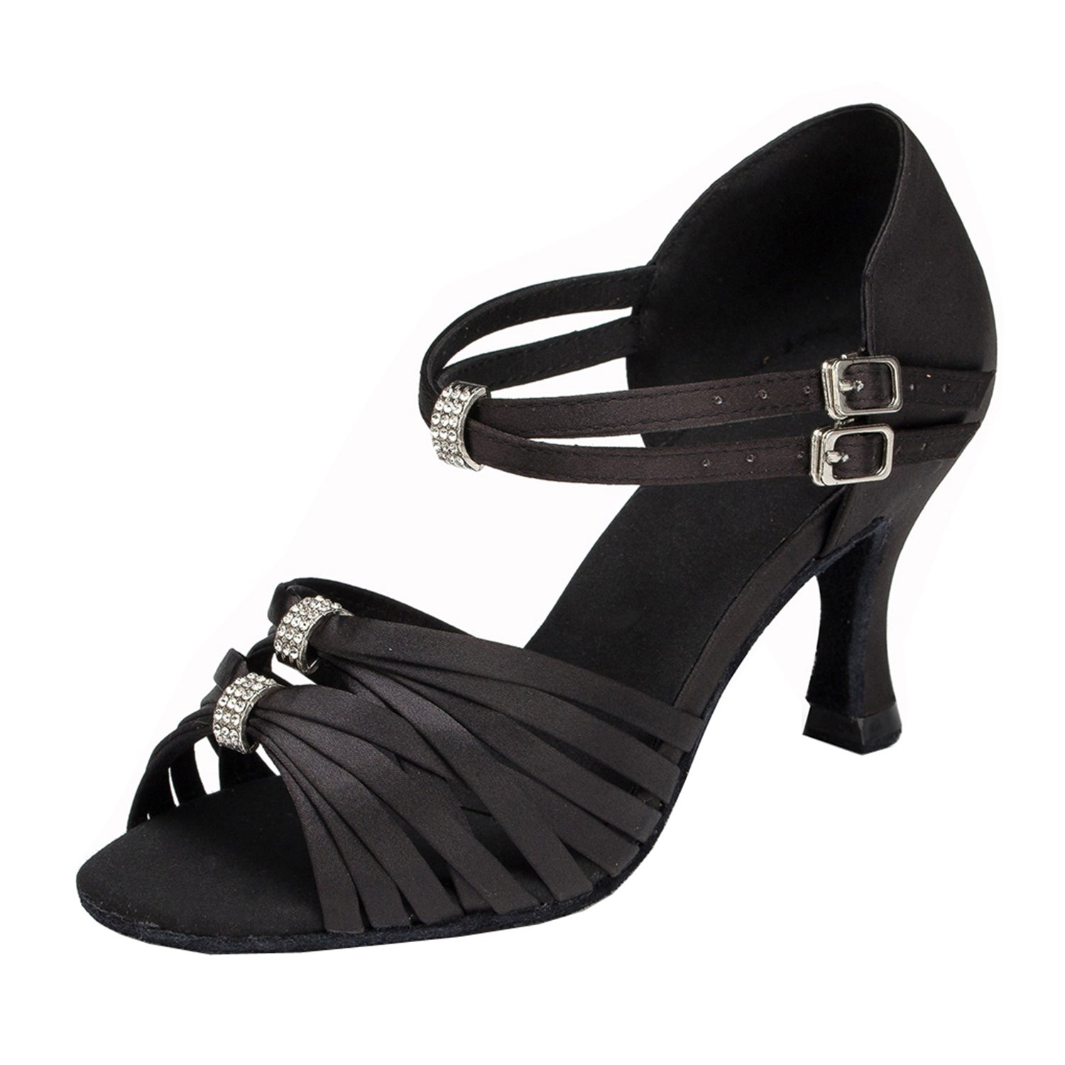 Minishion Women's Satin Latin Ballroom Dance Shoes - Comfortable Wedding Evening Party Sandals for Salsa, Tango, Bachata - Perfect for Dance Competitions & Special Occasions