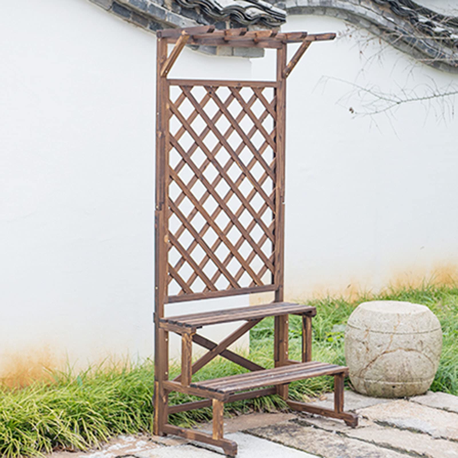 Large Wooden Plant Stand for Outdoor Garden - Freestanding Lattice Planter with Trellis for Climbing Plants, Natural Rectangular Raised Bed (96x50x172cm) - Perfect for Patio, Yard & Indoor Decor