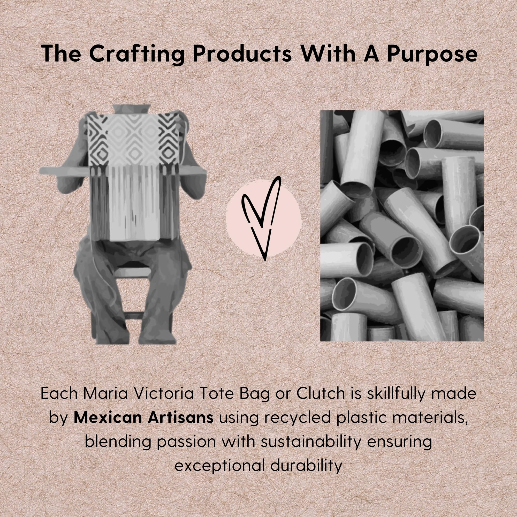 MARIA VICTORIA Handwoven Plastic Mexican Tote Bag - Medium Size Women's Beach Bag, Eco-Friendly Shopping Bag & Everyday Purse for Work, Travel & Groceries