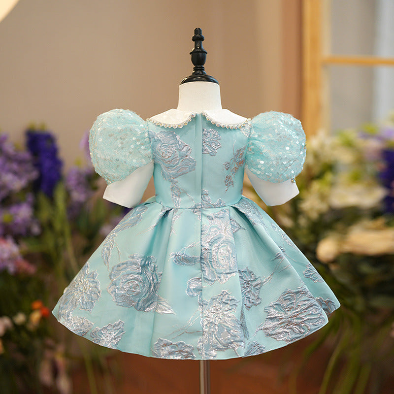 Elegant Mint Green Satin Flower Girl Dress with Lace Collar - Perfect for Weddings, Pageants & Special Occasions