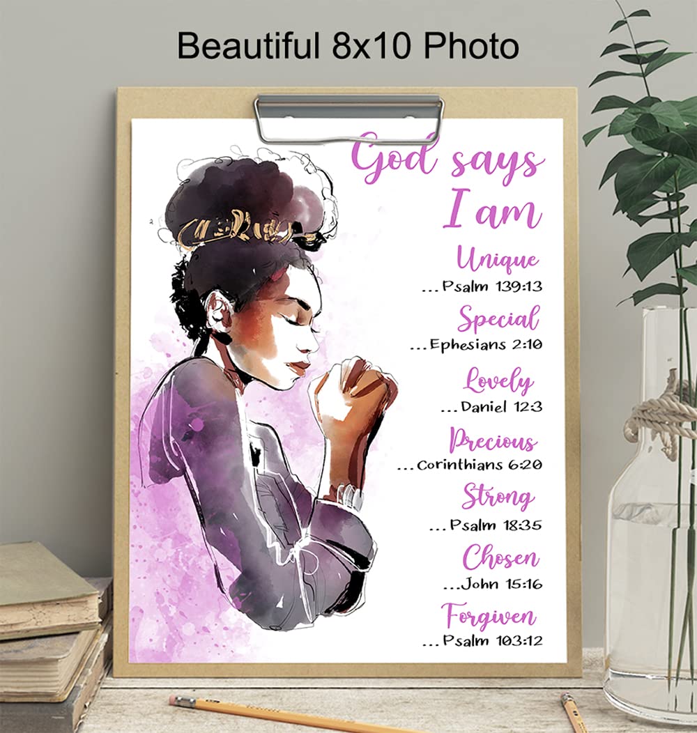 Inspirational African American Women Bible Verse Wall Art - Motivational Christian Decor Poster for Black Girls & Teens - Religious Scripture Encouragement Gift for Bedroom, Living Room, Dorm, Office