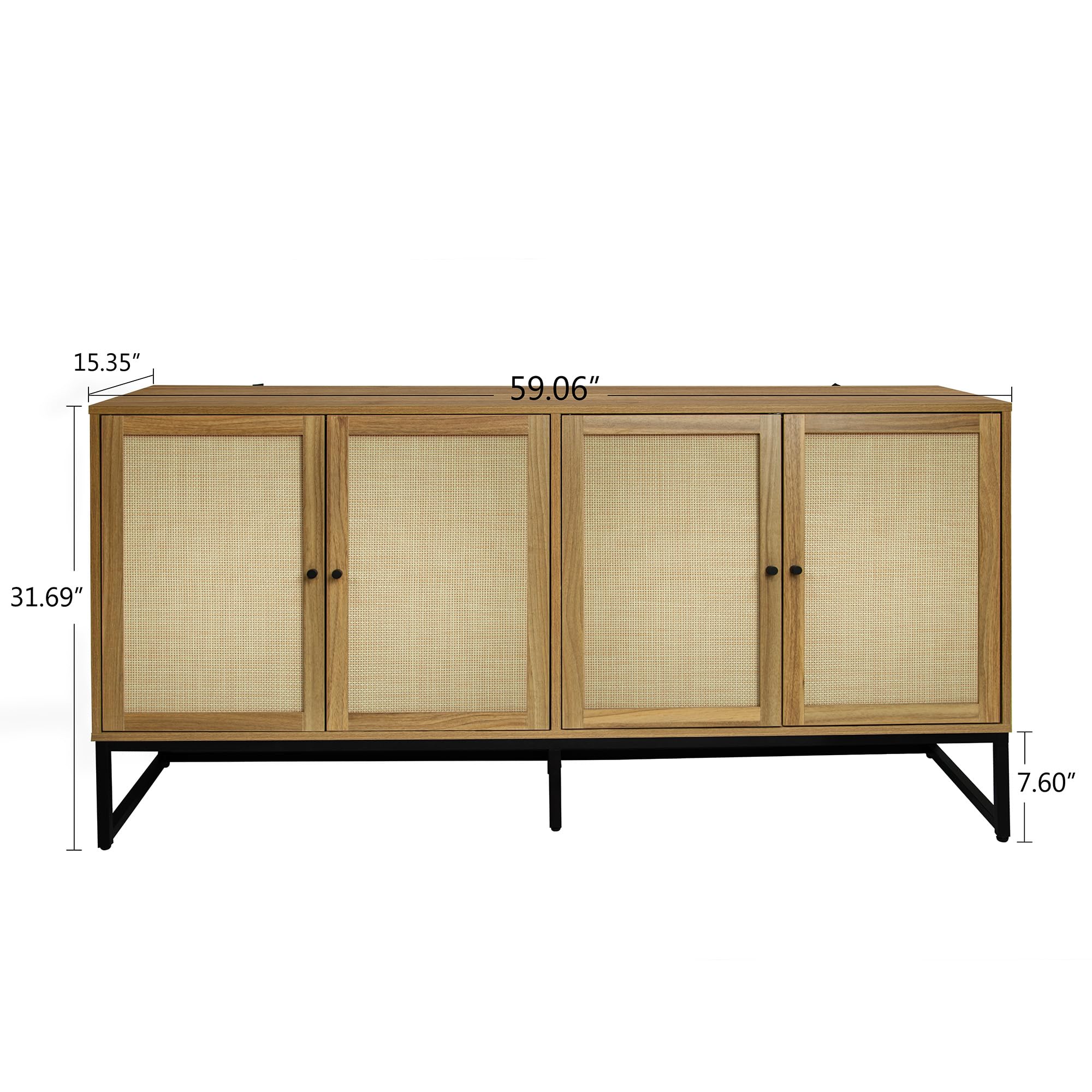 Modern Sideboard Cabinet with Rattan Doors - Adjustable Shelves Accent Storage for Kitchen, Dining Room, Living Room, Hallway & Office - Freestanding Storage Cabinet in Walnut Finish | Perfect for Home Organization & Stylish Decor