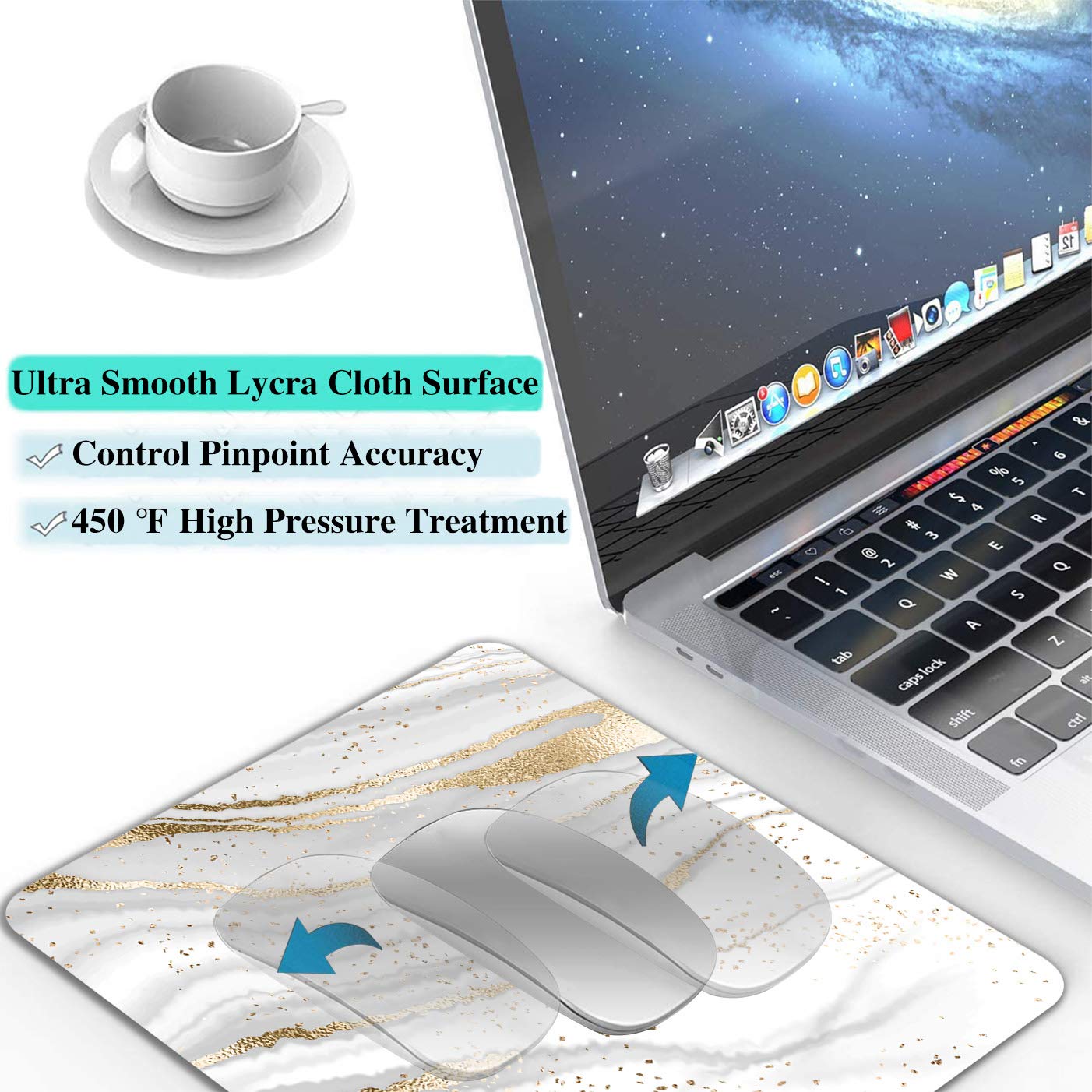 IMAYONDIA White Gold Marble Mouse Pad - Non-Slip Rubber Base, Portable Office & Gaming Mousepad for Laptop & PC - Modern Abstract Design for Work, Home & Travel Use