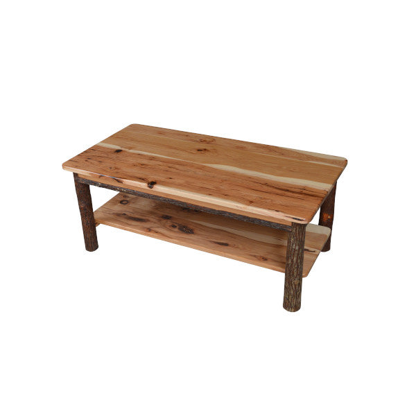Solid Hickory Wood Coffee Table with Storage Shelf - Rustic Farmhouse Living Room Furniture for Home Decor & Relaxation