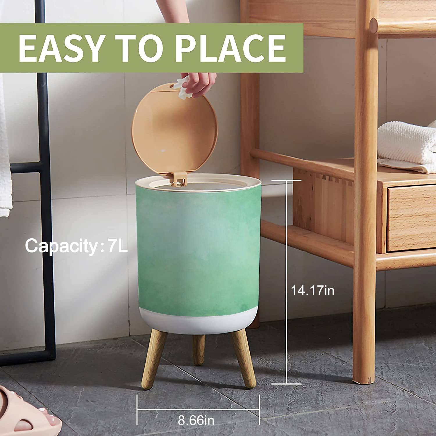 Small Trash Can with Lid - Grunge Marble Art Design, Round Waste Bin with Press Cover, 1.8 Gallon Dog Proof Garbage Bin for Kitchen, Bathroom, Living Room | Perfect for Home, Office & Dorm Use