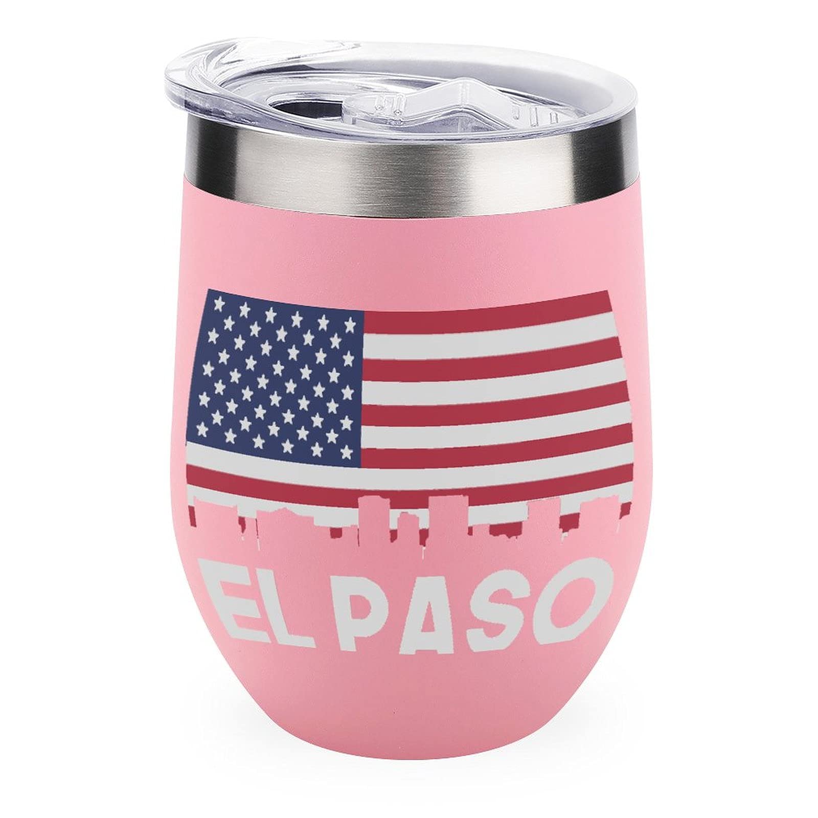 El Paso TX American Flag Vacuum Insulated Stainless Steel Wine Tumbler with Lid - Stemless Travel Cup for Coffee, Wine & Cold Drinks - Perfect for Camping, Picnics & Outdoor Adventures