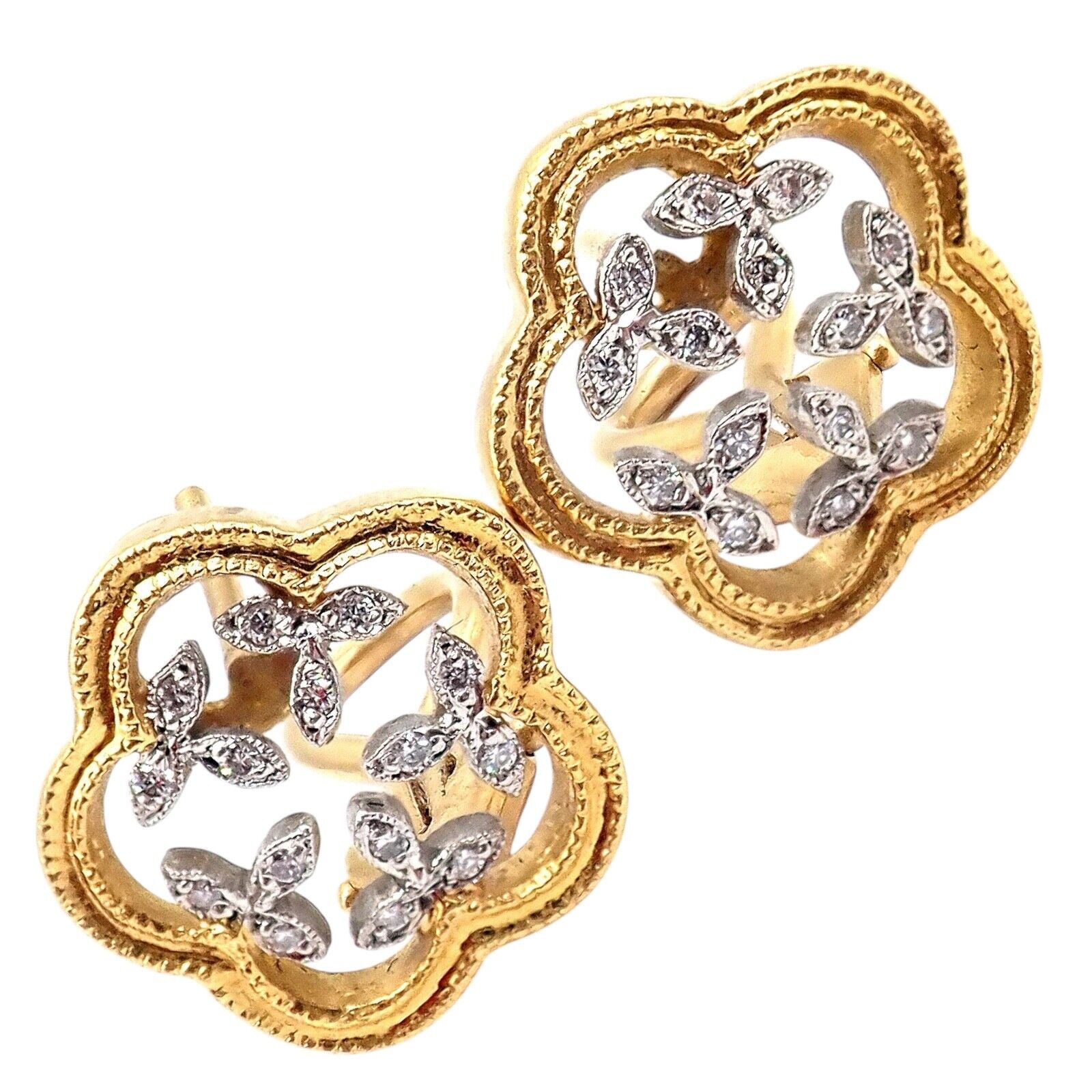 Authentic Cathy Waterman 22K Yellow Gold Platinum Diamond Vine Flower Earrings - Elegant Jewelry for Weddings, Parties & Special Occasions