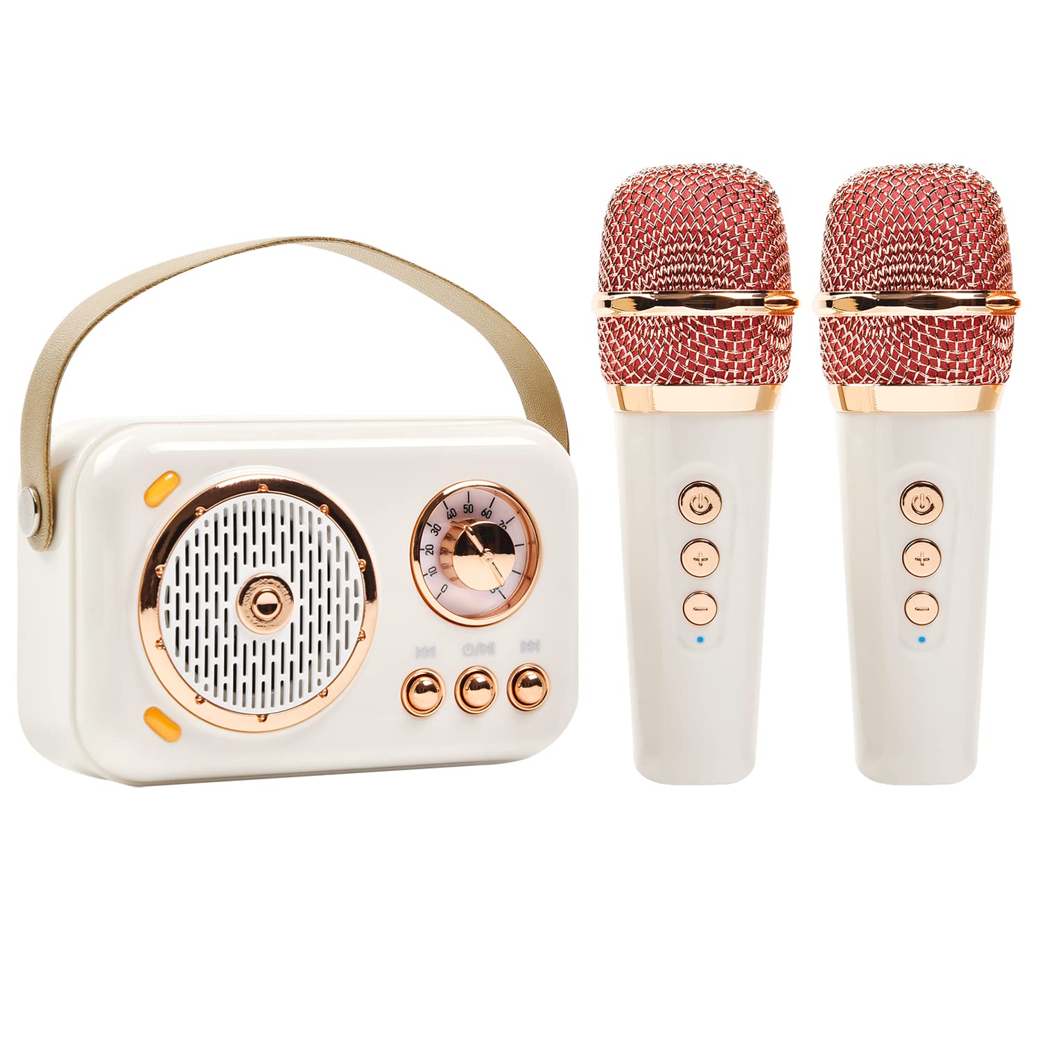 Portable Bluetooth Speaker with Microphone - Retro Wireless Karaoke Machine for Home Parties, Birthday Celebrations & Outdoor Gatherings (White) - Perfect for Kids & Adults Singing, Gaming & Entertainment